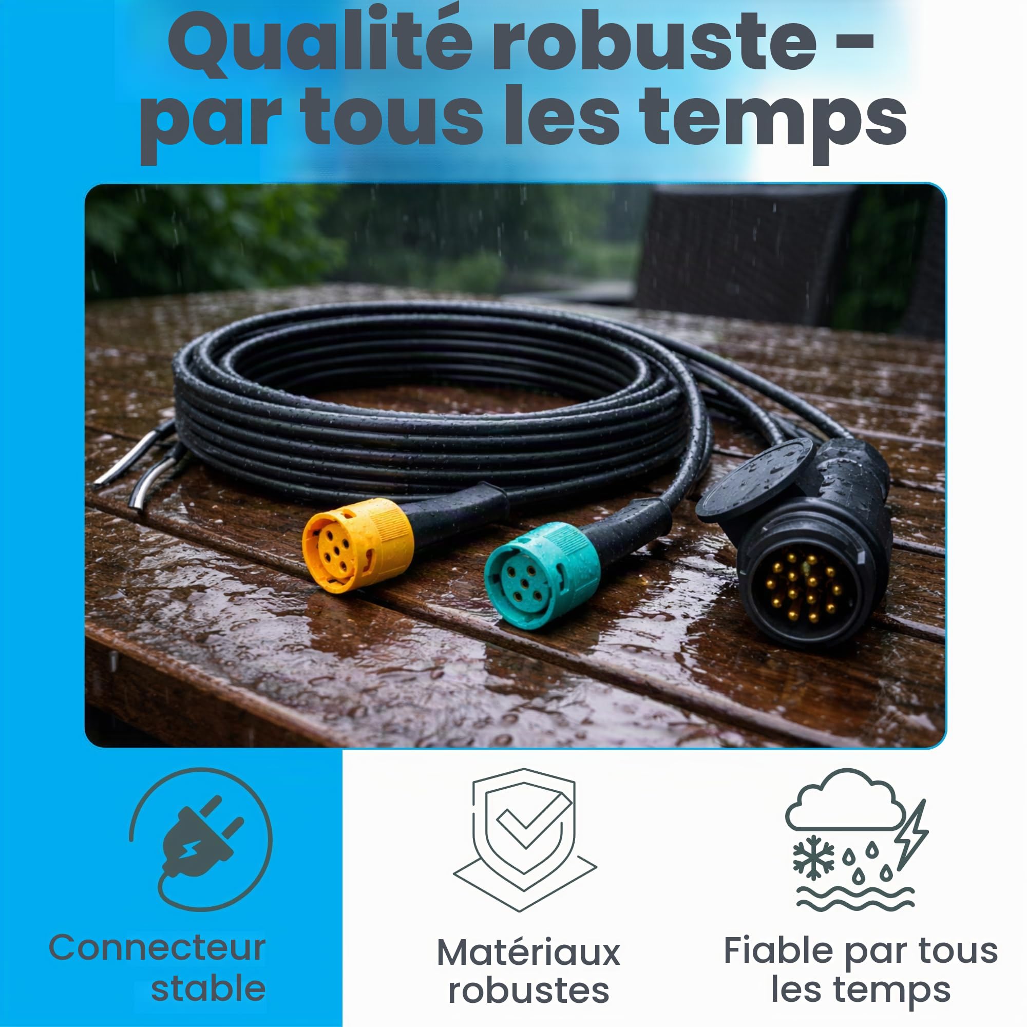 Jeu de câbles pour remorque 5 m 13 broches + 2 câbles de sortie CC pour éclairage de remorque feux arrière Faisceau de câbles avec connecteur à baïonnette