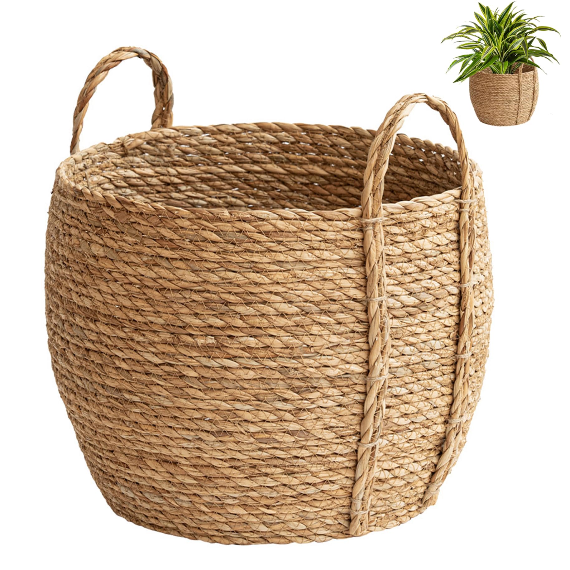 Cesta Para Plantas Cesta De Pasto Marino Maceta Tejida Rústica Con Mango Resistente Cesta De Almacenamiento Decorativa Natural Cesta De Picnic De Mimbre Para Decoración Del Hogar Del Hotel S