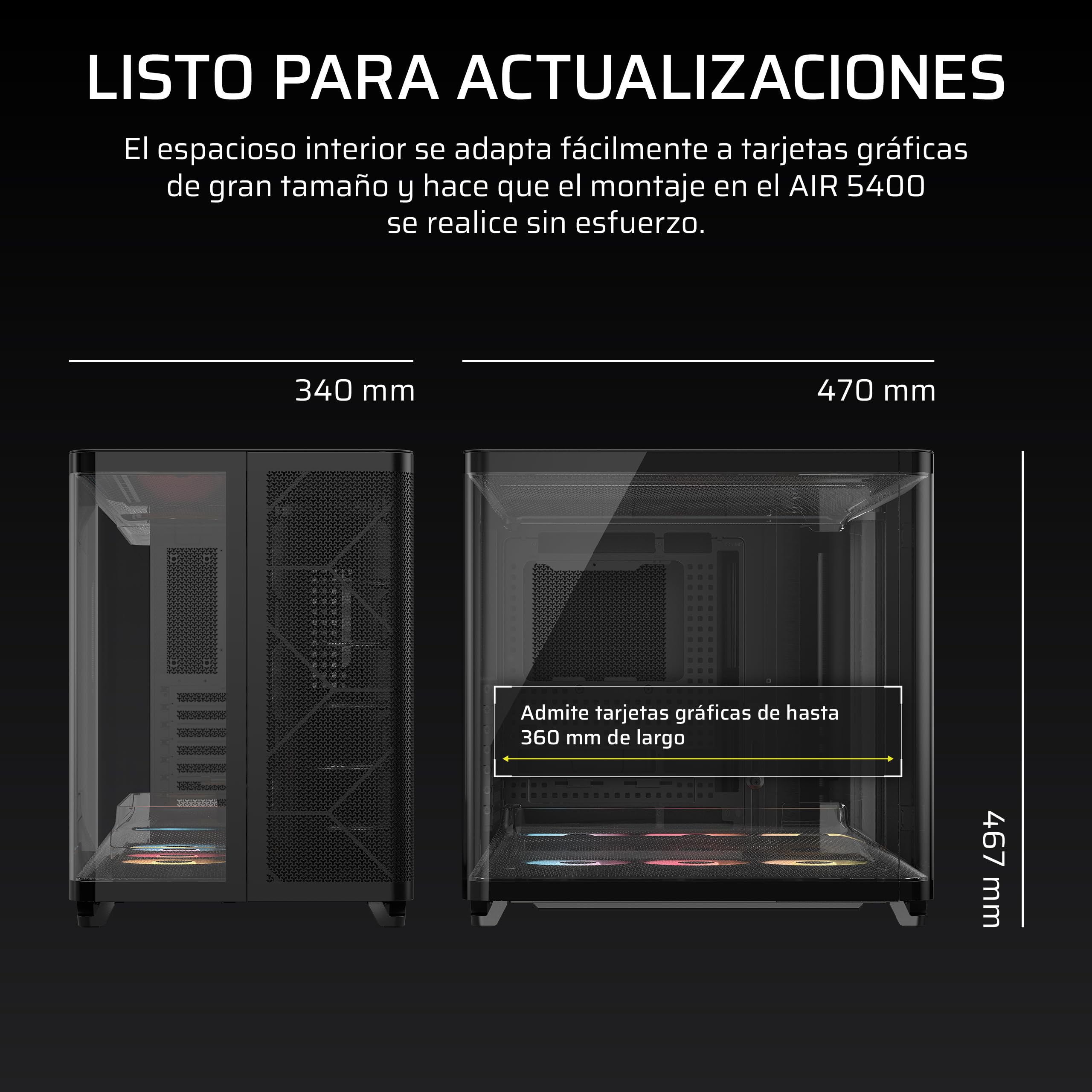 CORSAIR Air 5400 RS-R ARGB Caja para PC semitorre panorámica de Triple cámara – 3 Ventiladores RS120-R ARGB Reverse-Rotor preinstalados – conductos de Alto Flujo y bajo Ruido – Negro
