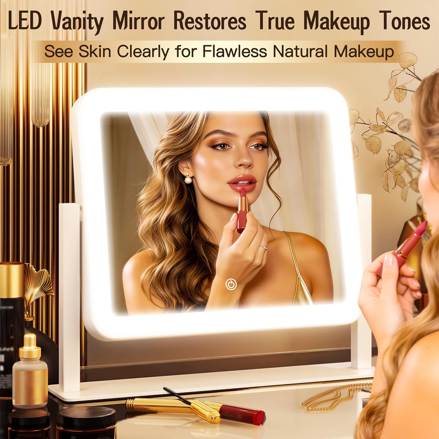 12" x14" Vanity Mirror with Lights,LED Makeup Mirror with Lights, Light up Makeup Mirror with 3 Color Modes, Dimmable＆ Memory Function, Lighted Mirror Makeup for Desk, Travel,White