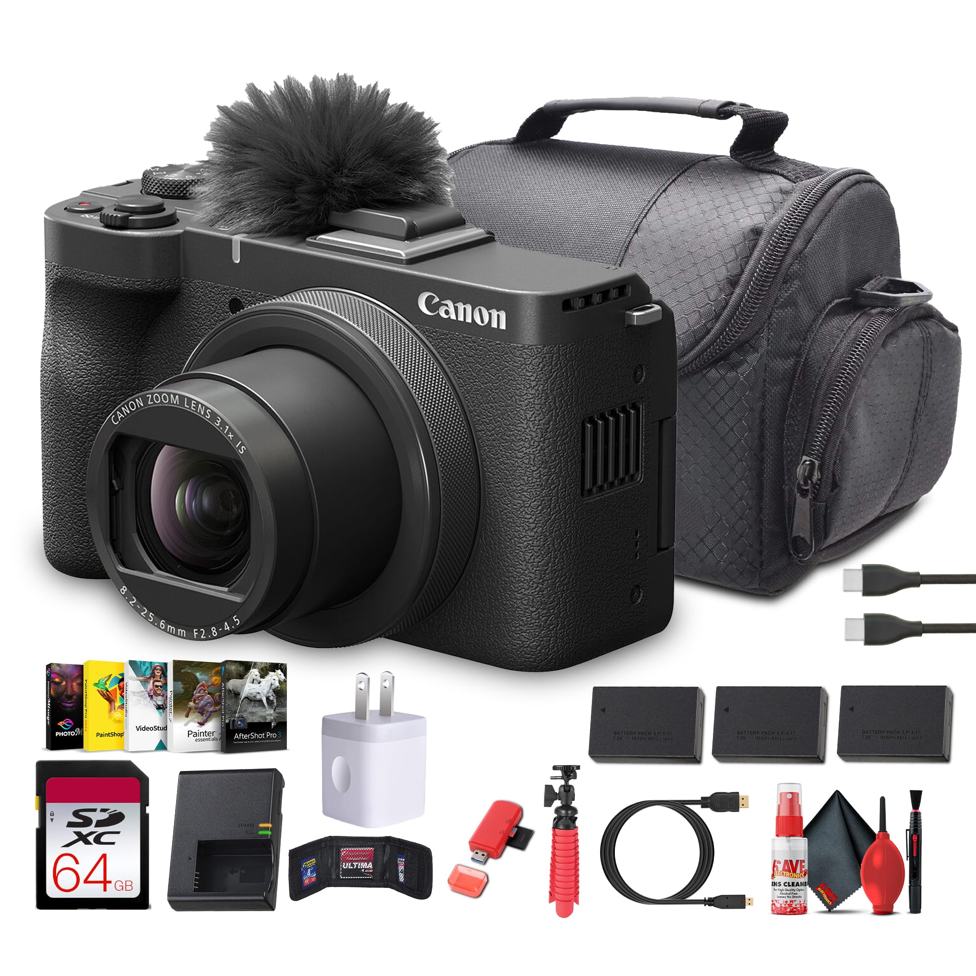 Canon PowerShot V1 4K Vlogging Camera | 1-Inch Sensor | Flip Screen | Face Tracking AF | Compact 4K Content Creation (6390C001) + 64GB Memory Card +