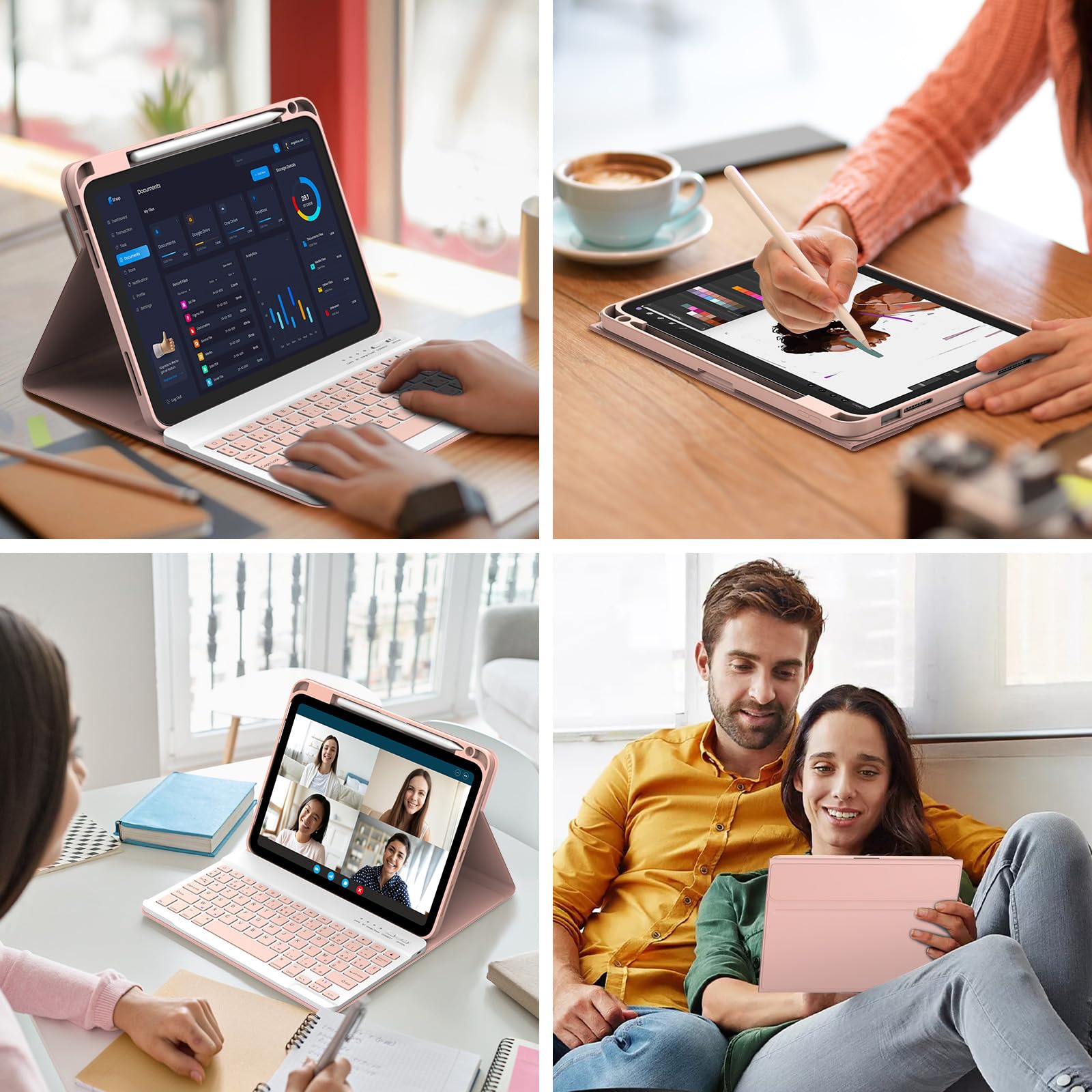 CC Store Coque Clavier pour iPad A16 11/10 Ème Generation (10.9 Pouces 2022/11 Pouces 2025), Étui Magnétique Keyboard avec Porte Crayon, Français AZERTY Layout, Rose