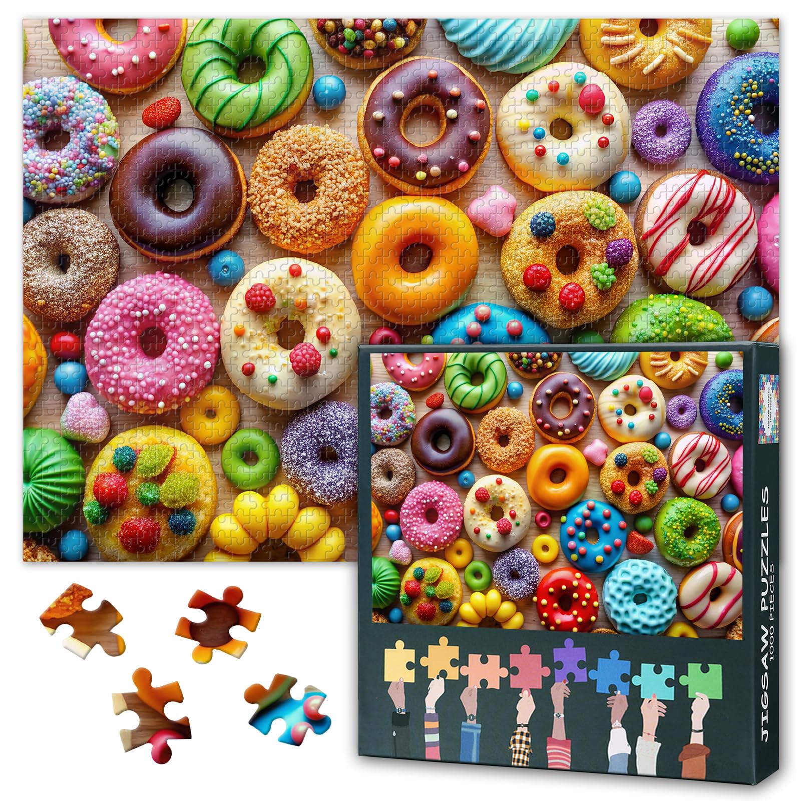 Jigsaw Puzzles for Adults 1000 Pieces - Delicious Donuts & Colorful Dessert Art, Challenging 1000-Piece Puzzle for Adults, Sweet Treats Design - 27.5x19.7 in