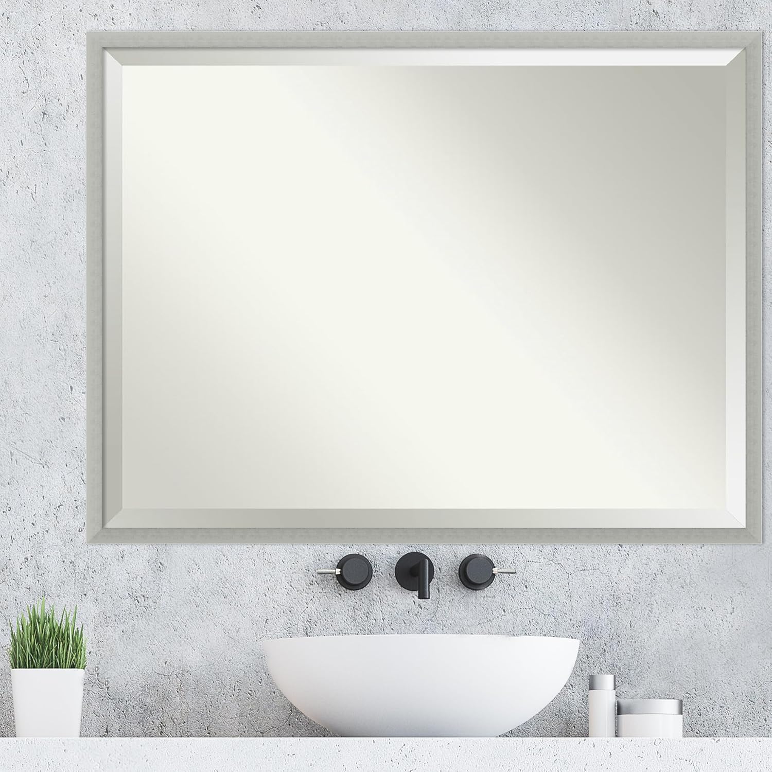 Amanti Art Silver Wall Mirror 32x42 Silver Leaf Rectangle Bathroom Mirror for Wall Decor Living Room, X-Large Casual Wood Frame, Hangs Horizonally and Vertically, Bathroom Decor, Beveled Edge