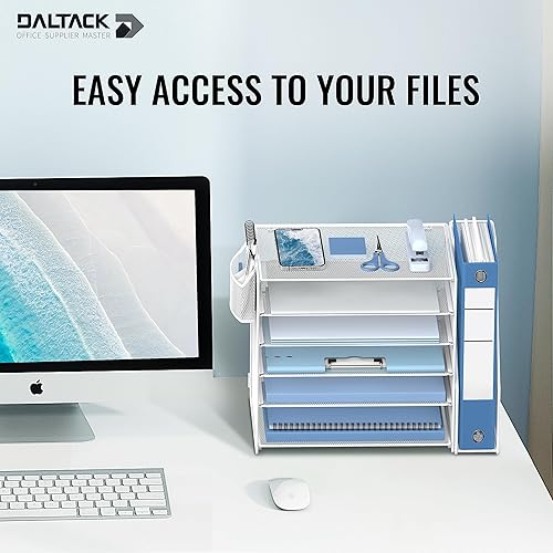 Miniatura 2 de DALTACK Organizador de escritorio de 5 niveles con soporte vertical para archivos, organizador de papel para escritorio con soporte para bolígrafo
