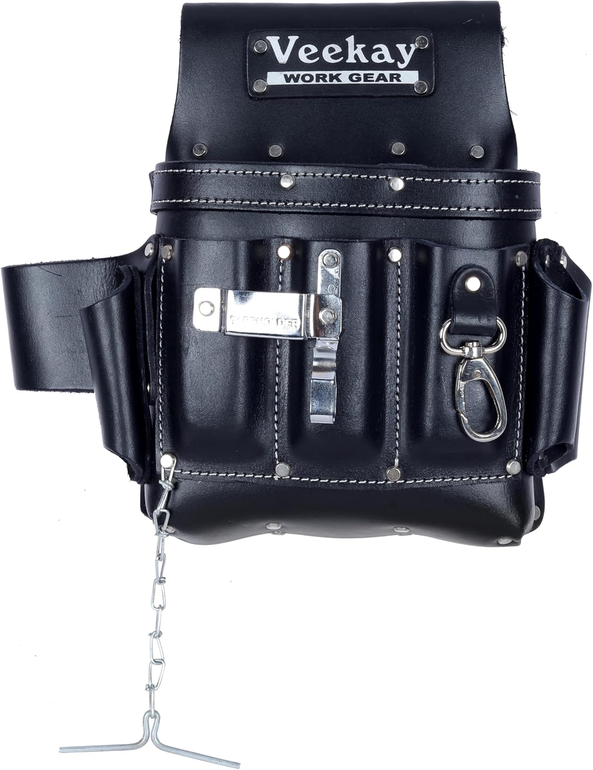 VEEKAY Electrician's Leather Tool Pouch – 10 Pocket Full Grain Leather Organizer for Electricians, Carpenters & Construction Workers – Durable, Heavy-Duty Utility Pouch (Brown/Black)