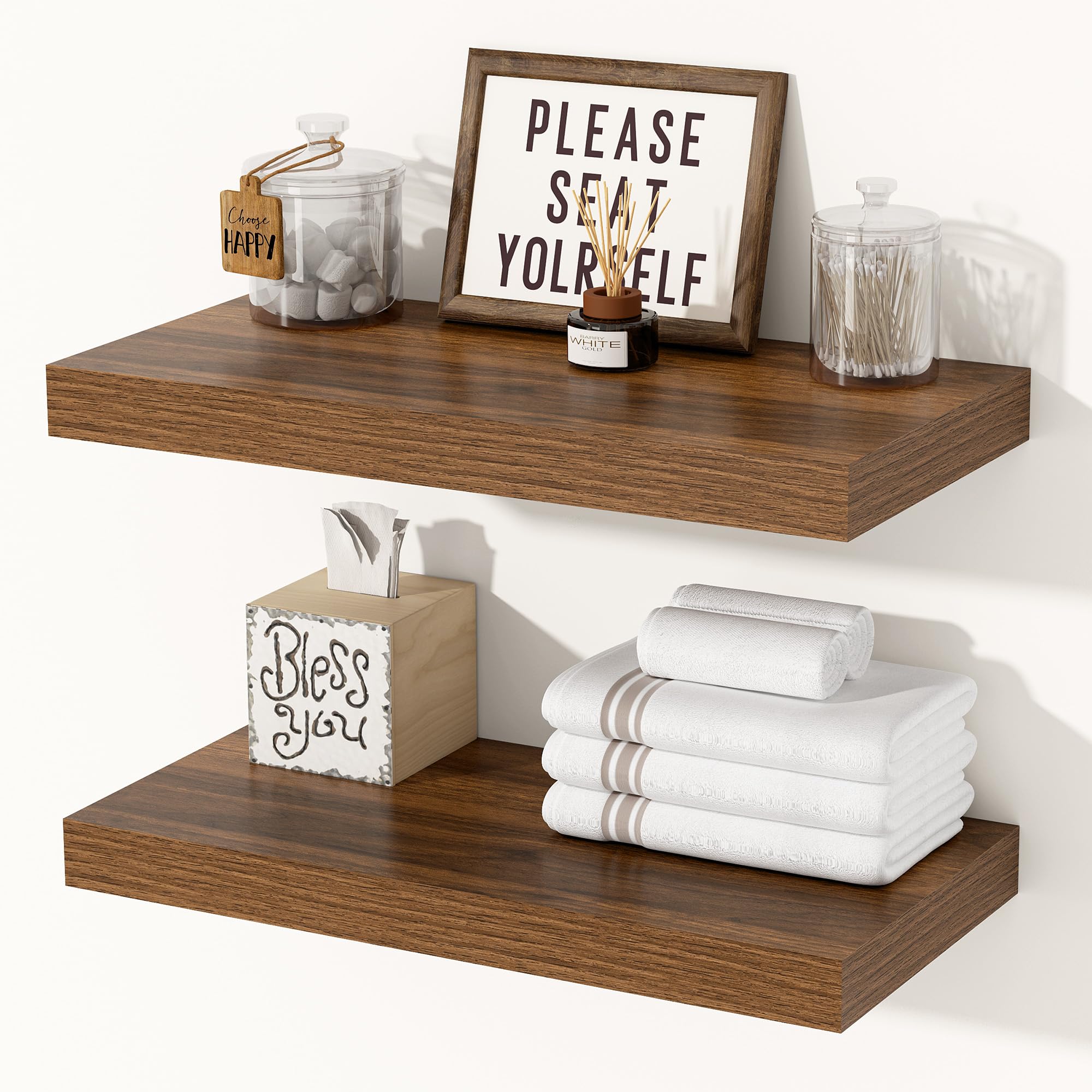 Zwevende planken Zwevende Planken Wandmontage, Massief Walnoot Houten Wandplanken, Houten Zwevende Planken Muur Display Rack Plank for Home Decor, Woonkamer, Slaapkamer Keuken Wandgemonteerde planken