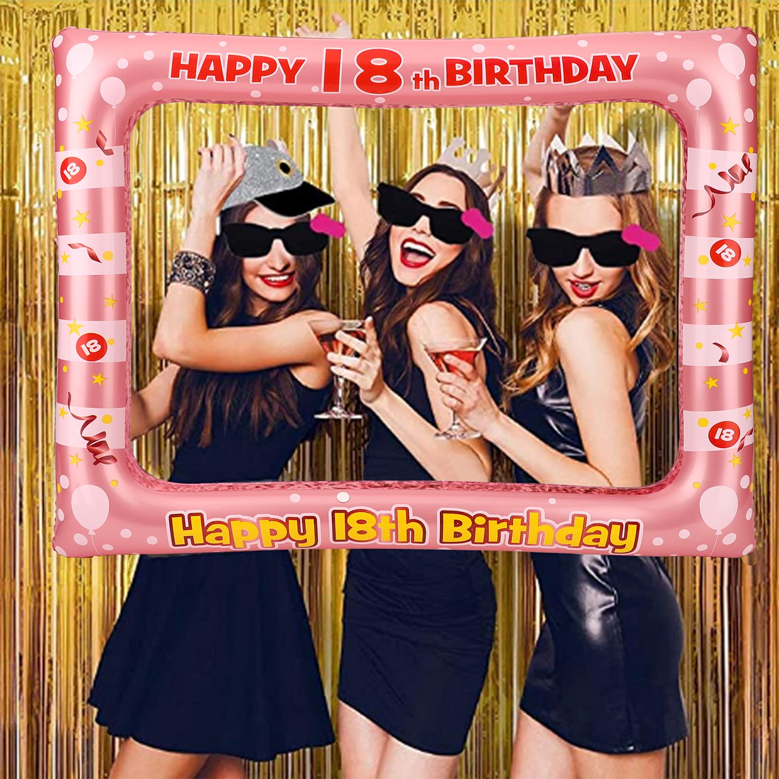 Cornice Gonfiabile 18 Compleanno - Nero/Oro - Per Foto E Selfie - Decorazione Festa