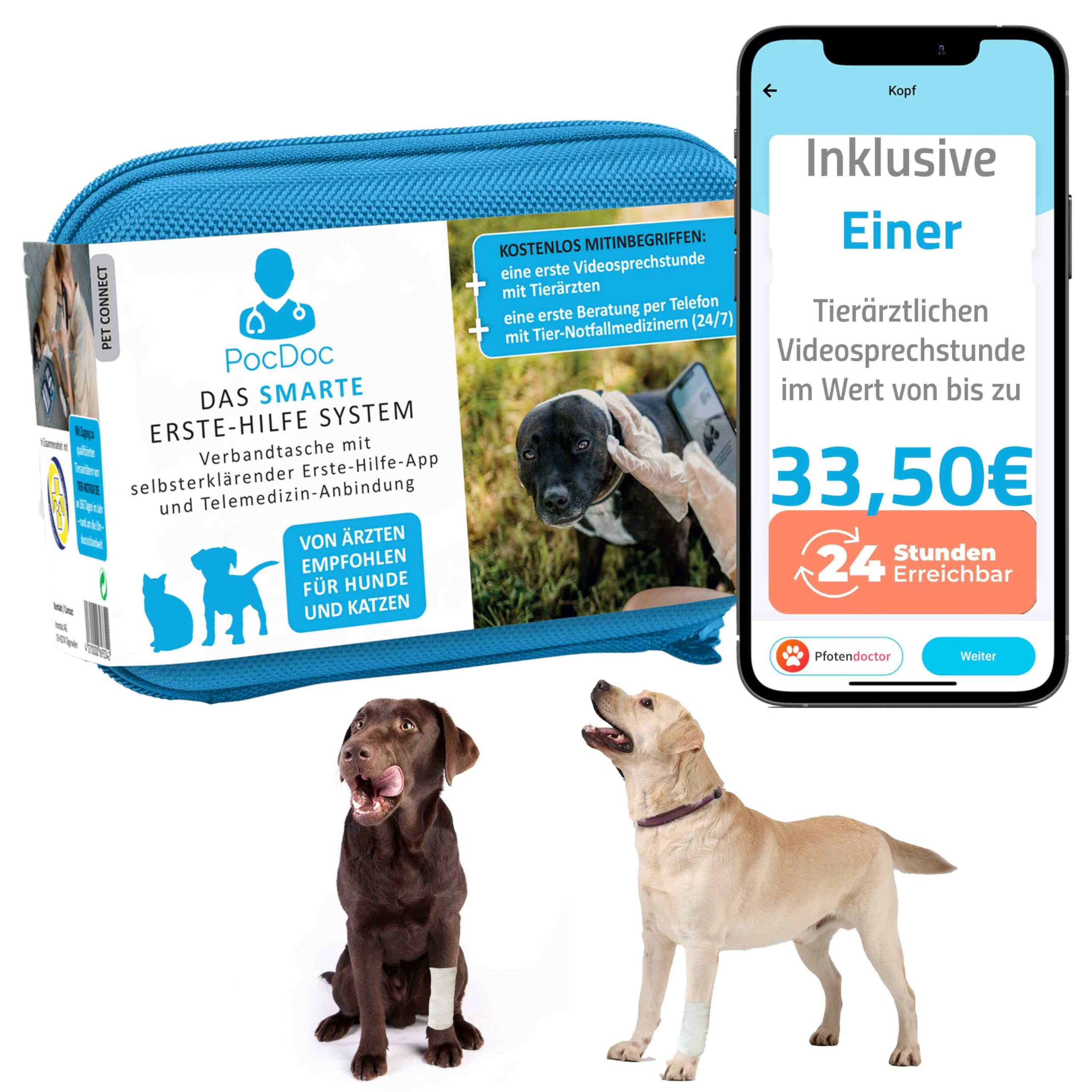 𝗘𝗿𝘀𝘁𝗲 𝗛𝗶𝗹𝗳𝗲 𝗦𝗲𝘁 𝗛𝘂𝗻𝗱 und Katze inklusive kostenloser App und Einer kostenlosen Videosprechstunde 24/7. PocDoc® Pet Connect bekannt aus Hund, Katz & Maus