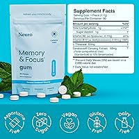 Vista 3 de Neuro Memory & Focus Gum - Nootropic Gum with Vitamin B12, Vitamin B6, L-Theanine & Ginseng Extract - Natural Brain Support Supplement - Vegan