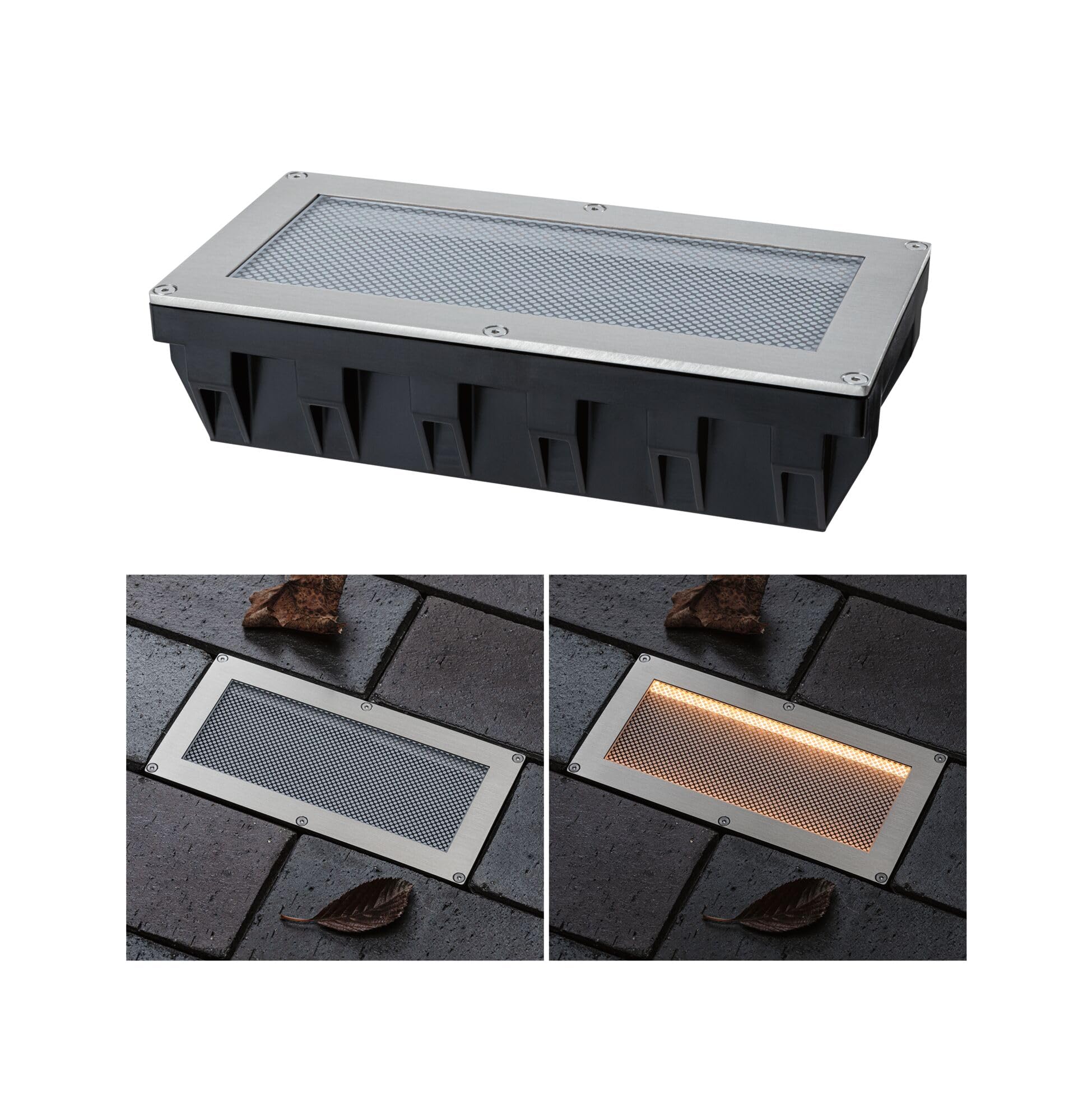 Paulmann Solar LED Bodeneinbauleuchte Sorea Dämmerungssensor IP67 eckig 200x100 mm 2200K 0,3W 14lm 3,7V Eisen gebürstet ABS, Polycarbonat, Edelstahl 95745