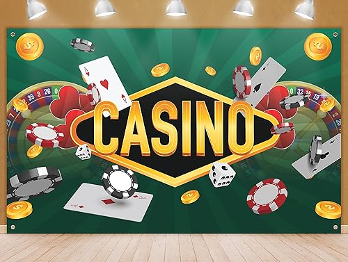Telón de fondo de fiesta nocturna de casino, tarjetas de ruleta de póquer, decoración de fondo temático, decoración de fondo verde, rojo y dorado,