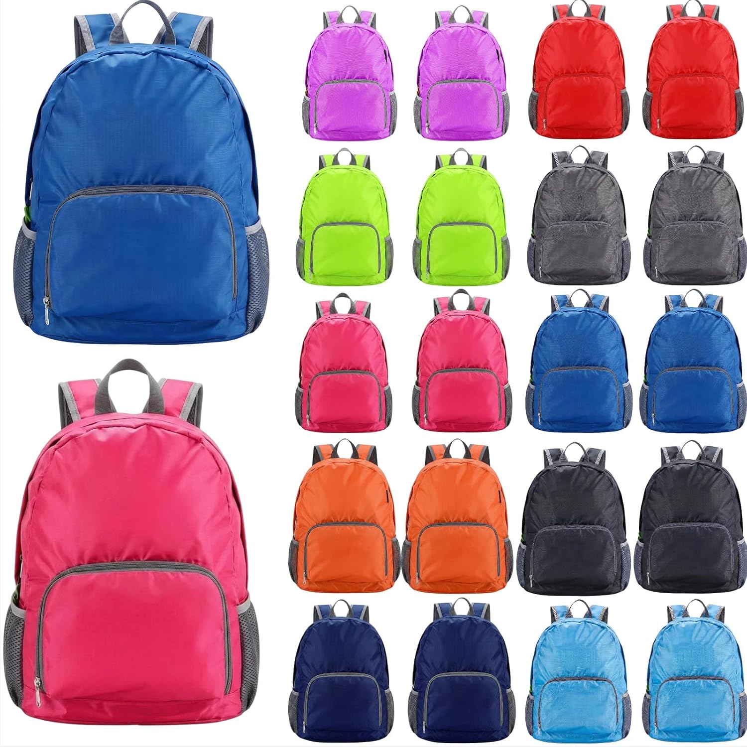 20 Pcs 17” Foldable Backpacks Bulk, 10 Colors Colorful Lightweight Bookbags Lightweight Backpacks for Outdoor Travel (20)