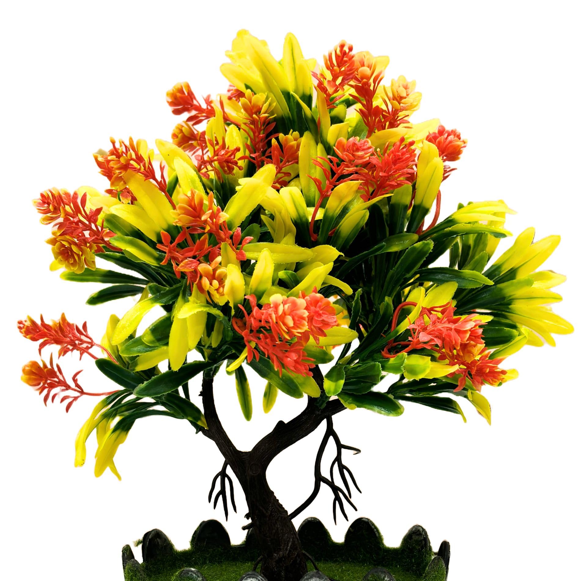 Dekorly Artificial Wild | Indoor Outdoor | Bathroom Bedroom Living Room Farmhouse Housewarming | Plastic & Wooden Potted Plants for Home Office Desk | Fake Faux Colorful Plant (Medium, Design-D) 2