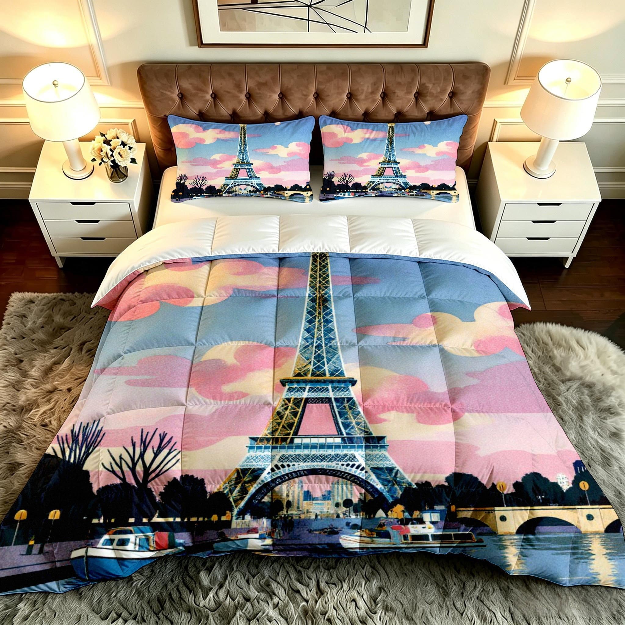 Edredón nubes Torre Eiffel animada 150x200 de microfibra cálido Hogar-F82