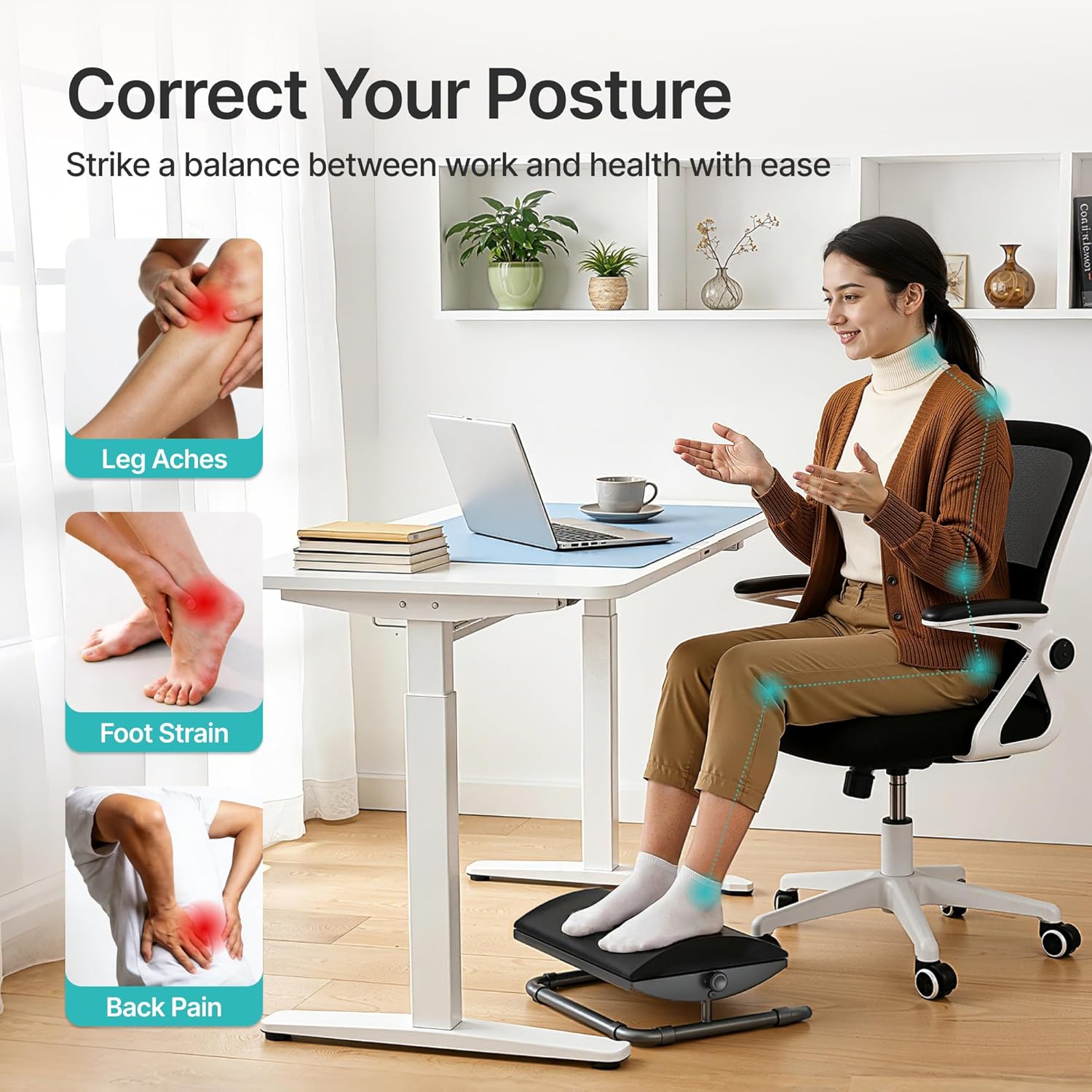 PEGZONE Foot Rest for Under Desk at Work, Ergonomic Footrest with Adjustable Tilt Angle,Foot Stools for Under Office Desk Chair, Rest Stool for Home Work and Study