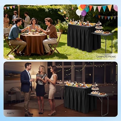 Miniatura 21 de VINGLI Mesa plegable para fiestas de 4 pies, portátil, para campamento y pesca, plástico con falda a juego, mesa de hielo para fiestas, barbacoas