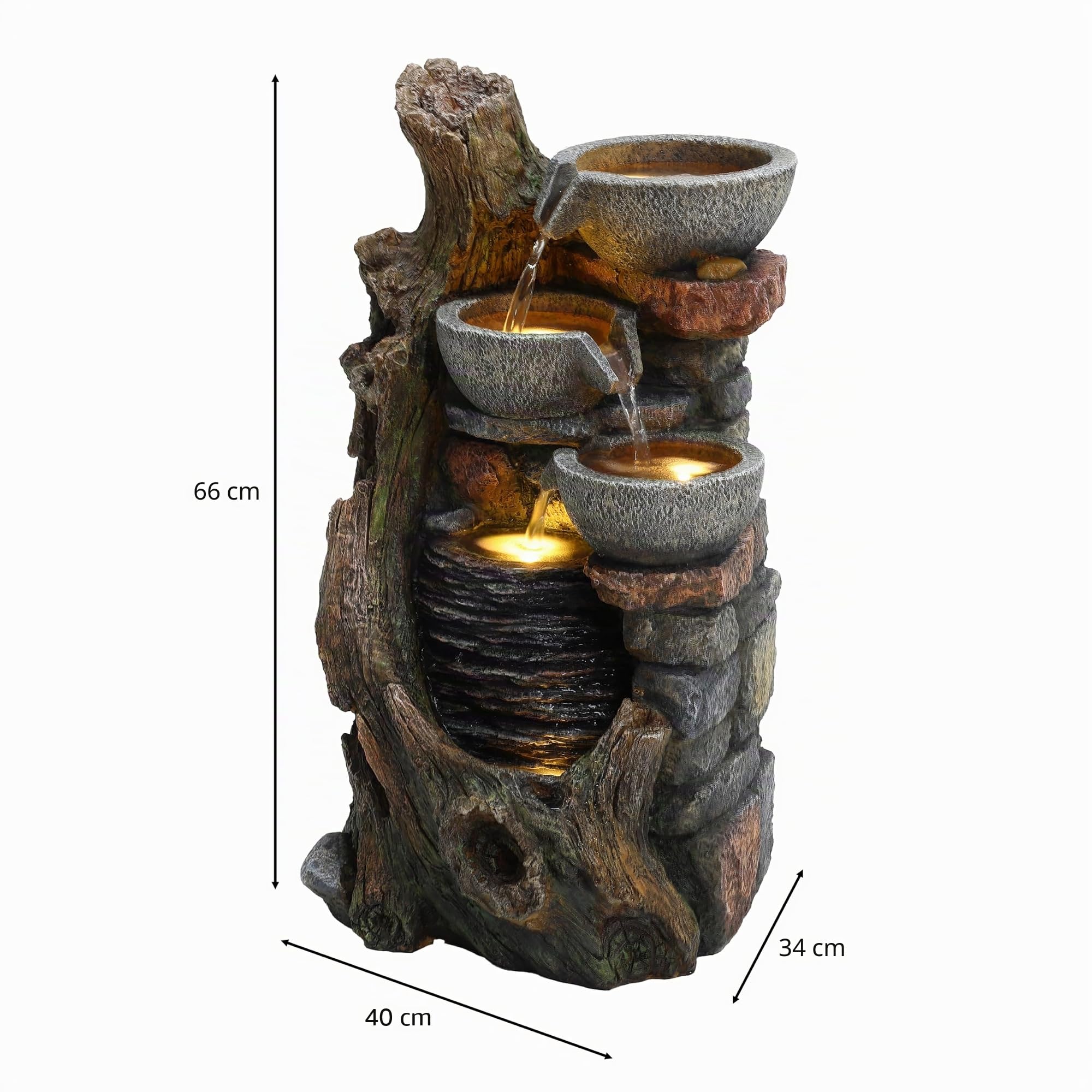Fuente de Agua Exterior Eléctrica Rústica con 5 Luces LED, Cascada Decorativa Efecto Piedra y Madera para Jardín, Patio o Terraza, IP44 – Rustic Brook