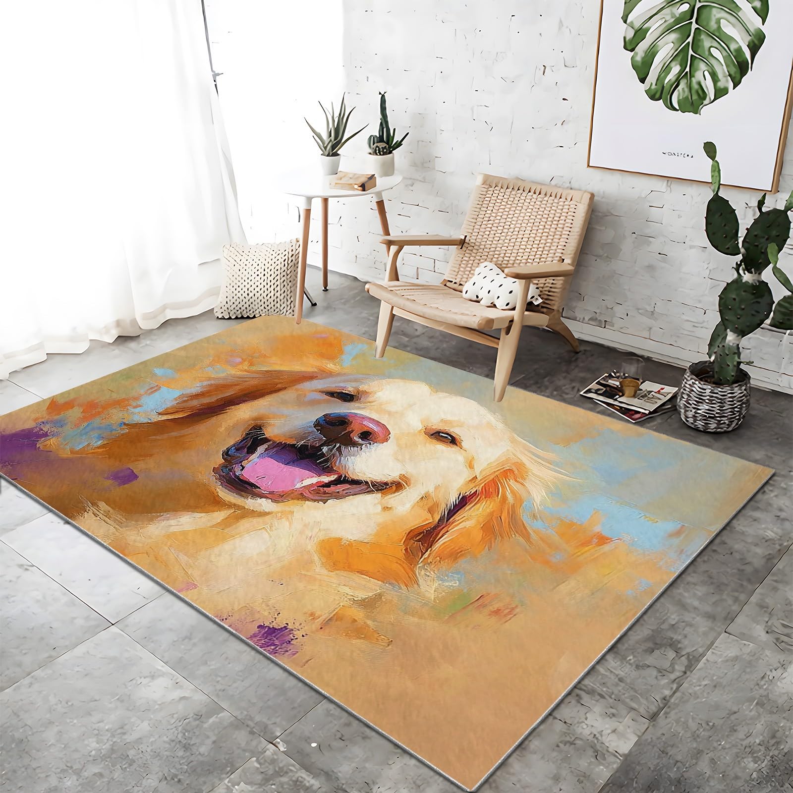 Generisch Teppich Wohnzimmer Ölgemälde Hund Teppich Flauschig Schlafzimmer Teppich Weich Esszimmer Teppich, Kurzflor Outdoor Teppich, Waschbarer Teppiche, rutschfest Teppich, 120 x 170 cm