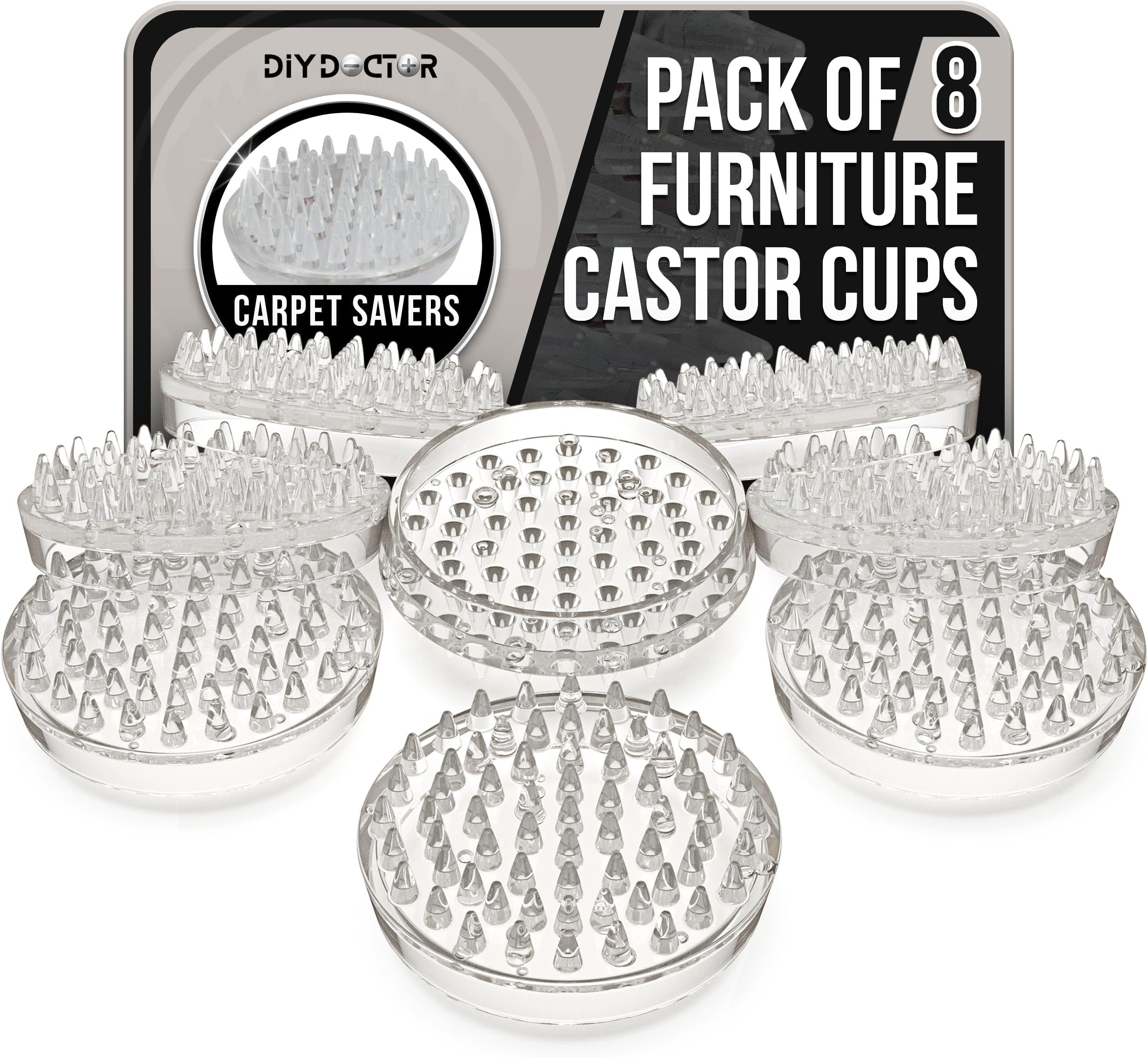 DIY Doctor Furniture Caster Cups (8 Pack) – 53 Spike Design Heavy Duty Carpet Protectors for Furniture Legs – Perfect for Home & Office Use