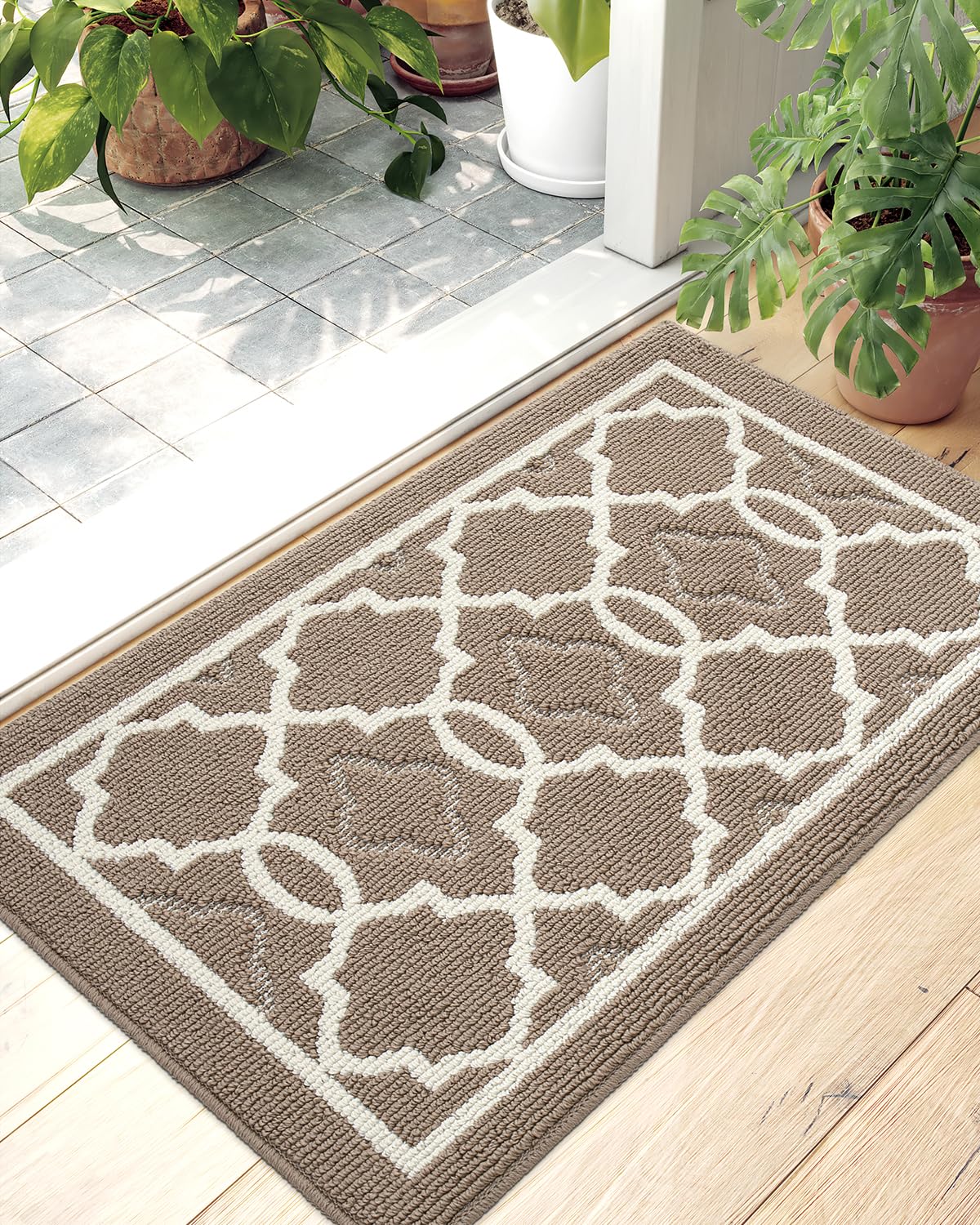 DEXI Door Mat 32x20, Non-Slip Low-Profile Entrance Mats, Absorbent Washable Front Back Doormats for Entryway, Inside Entry, High Traffic Areas, Brown