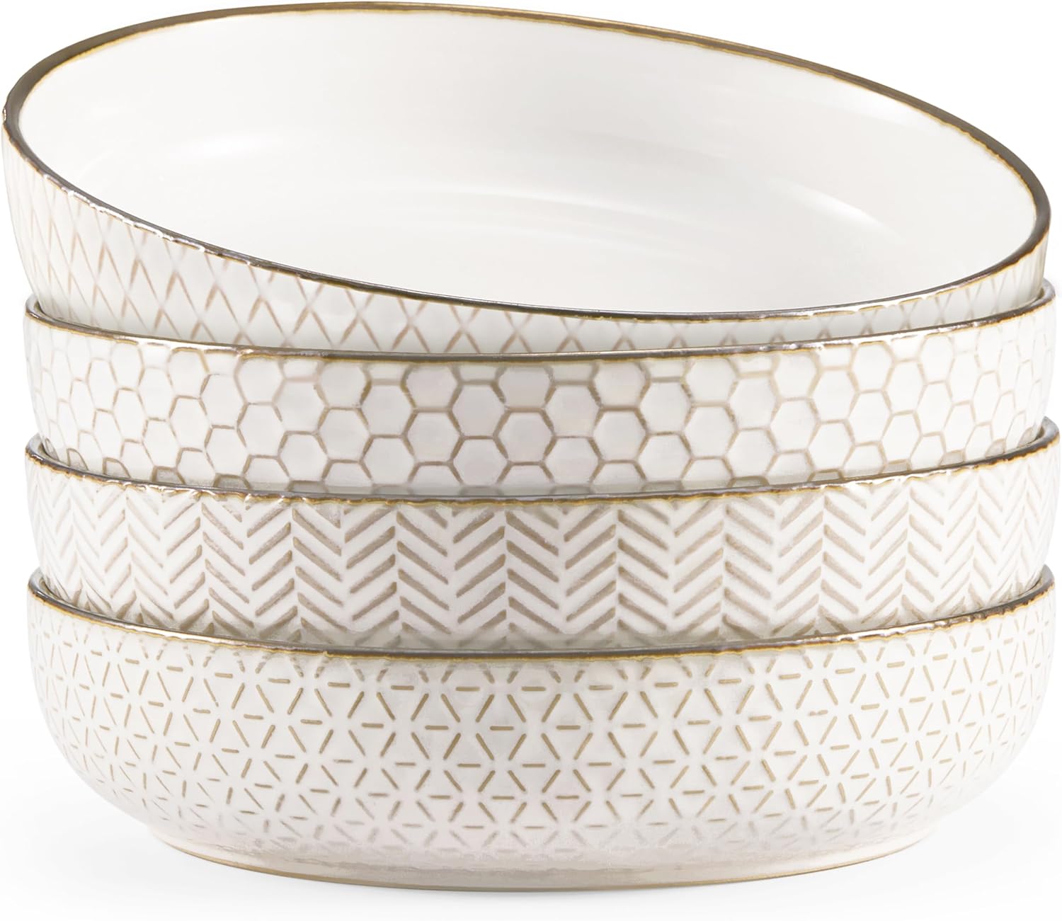 Ivory pasta bowls with dark copper accents, set of 4 (40 oz)