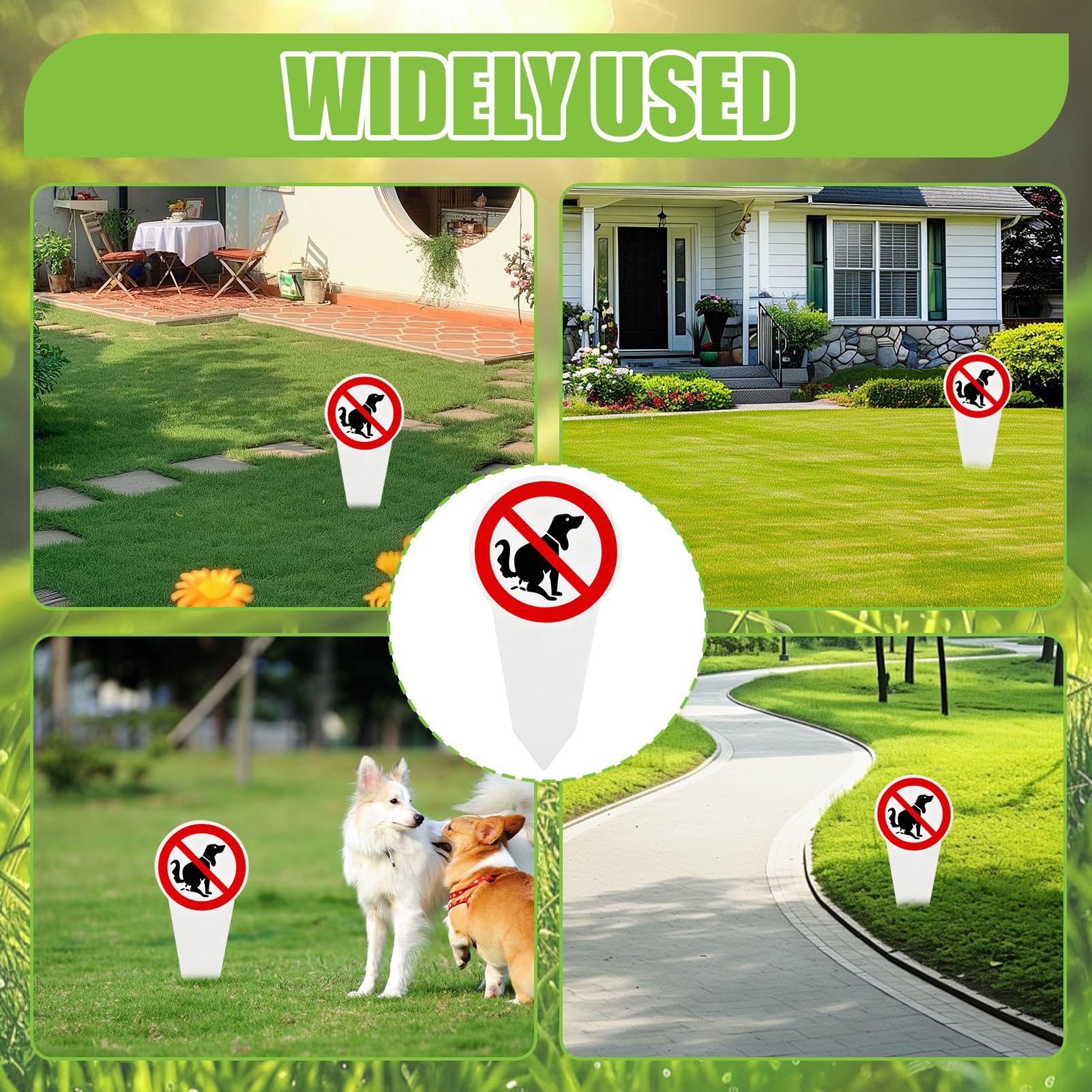 4 paneles de excrementos caninos prohibidos, señalización de PVC para jardín, césped, parque, impreso a doble cara, resistente a las inclemencias del tiempo, con estaca de fijación
