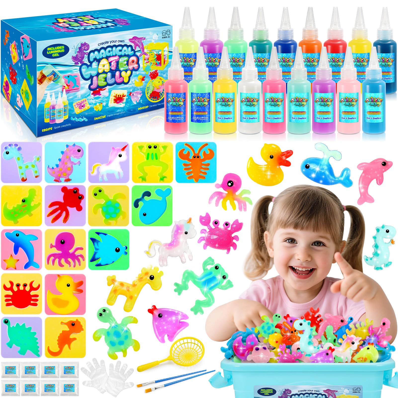 iKidiki Giochi Bambina 4 5 6 7 8 Anni Femmina, Acqua Gelz Natale Regalo Bambina 4-9 Anni Creativo Acqua Gel Bambini Gioco Con Formine Con 18 Gel Colorati e 16 Unicorno Dinosauro Formine