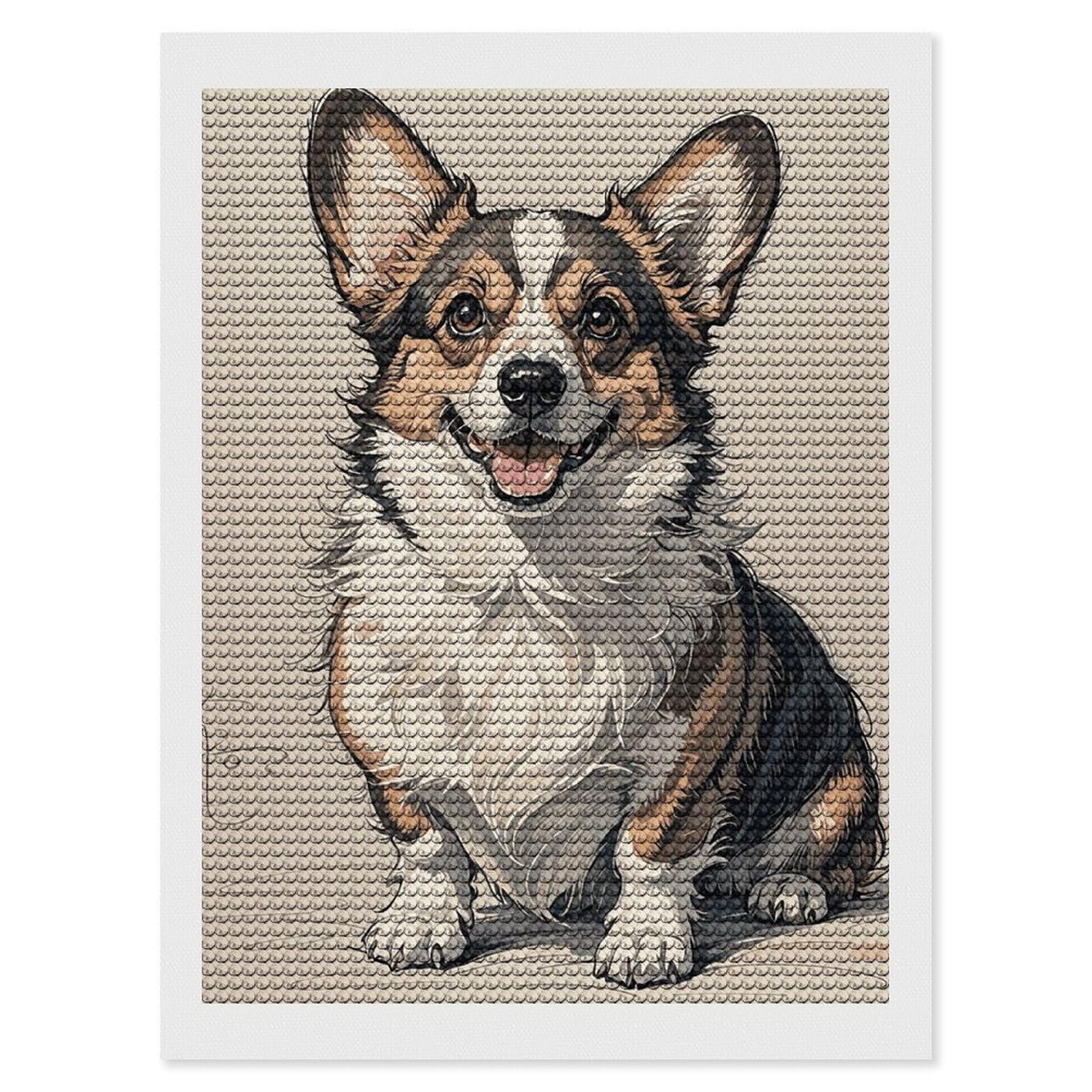 DWVTSLH Hand Drawn Sketch Corgi Diamond Painting Kits for Adults, Personalized Diamond Photo Art Full Drill, DIY 5D Diamond Art Painting Kits for Beginners, Home Wall Decor 12"x16"
