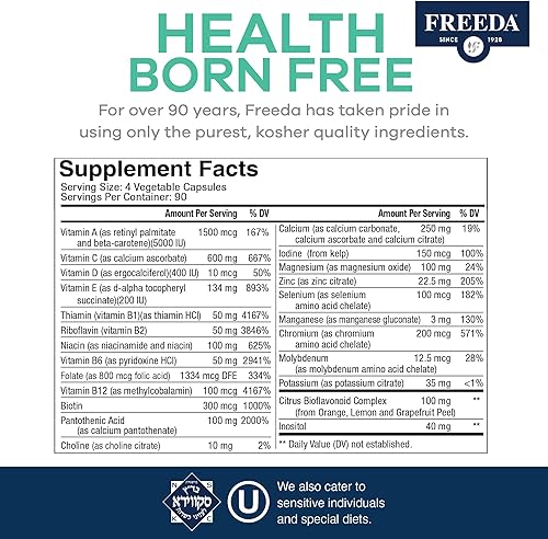Miniatura 4 de Freeda Multivitamínico  Ultra Freeda sin hierro  Suplementos de vitaminas Kosher para la salud de la mujer  Vitaminas masculinas para la salud de