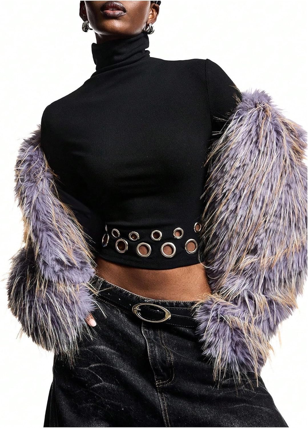 SOLY HUX Women's Y2k Long Sleeve Going Out Tops Turtleneck Crop Shirts Grommet Eyelet Tee Fitted T Shirt Rave Outfits - Image 5