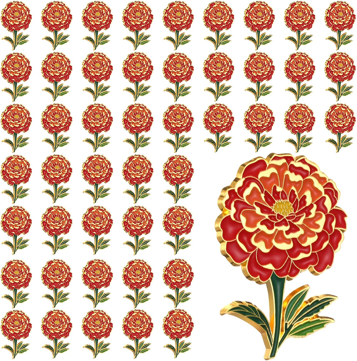 Liliaafar 24/48 Pcs Marigold Flower Enamel Pin Bulk Women Gold Lapel Brooch Marigold Floral Lapel Pin for Clothing Jacket Bags Hats