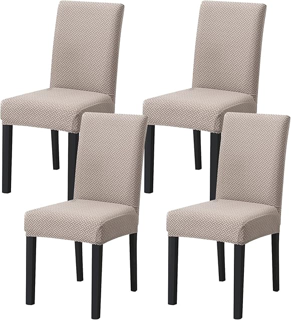Dining Chair Covers Set of 4,Stretch Dining Chair Protective Slipcovers,Elastic Removable Washable Chair Protector Seat Covers for Dining Room Banquet Party Home Decoration(C-Beige,Pack of 4)