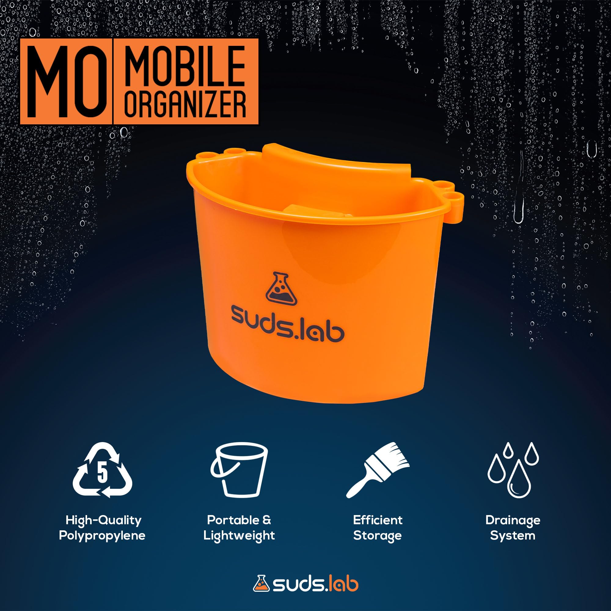 Suds Lab - Organizador de cubo de lavado de coche, organizador de limpieza de detalles y accesorio organizador colgante multiusos para el hogar, jardín, camping, herramientas de pesca, ajuste