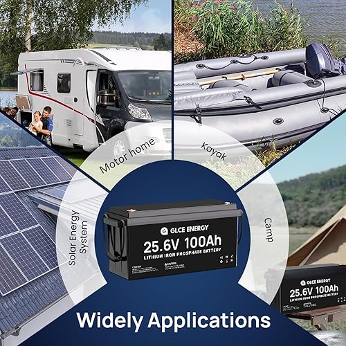 Miniatura 7 de GLCE ENERGY Batería de litio LiFePO4 de 24 V 100 Ah, BMS de 100 A, vida útil de 10 años con batería recargable de más de 10000 ciclos profundos para