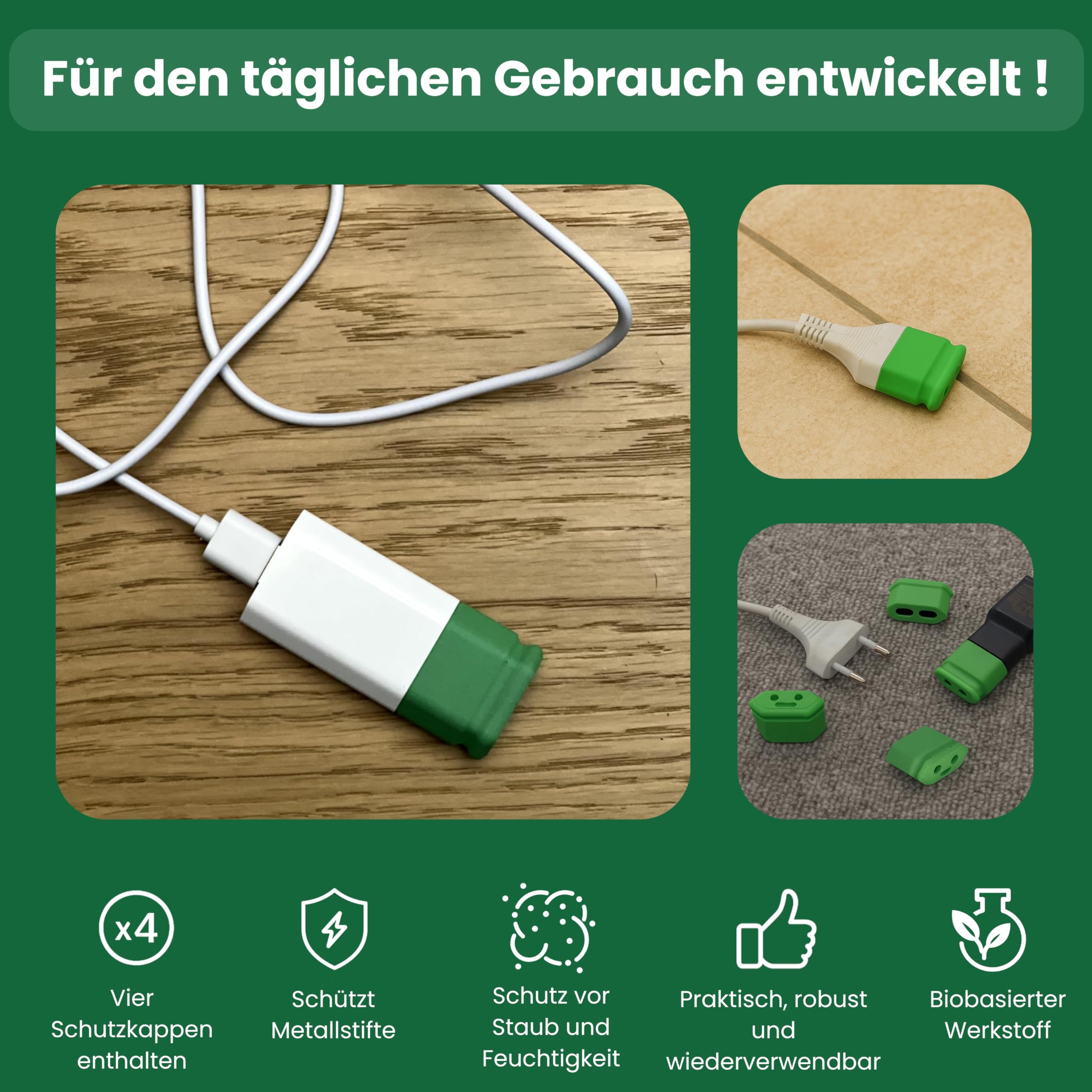 Set of 4 Protective Electric Cable Caps, EU CEE 7/16 Cable, Anti-Dust, Anti-Corrosion, for Charger Lamp, USB, Eco Responsible - Image 3