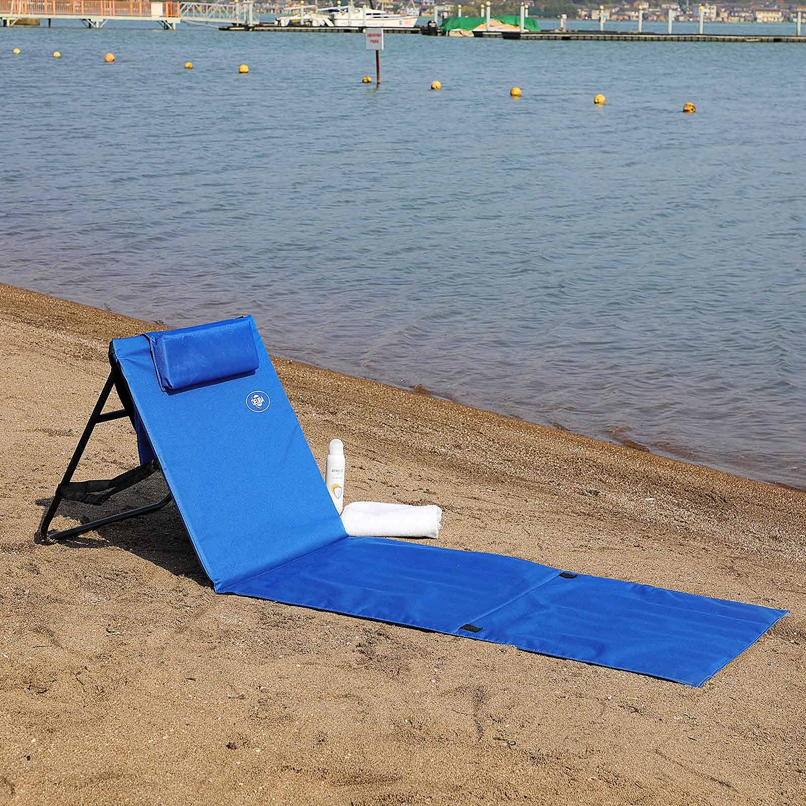 Deuba 2X Esterillas de Playa Plegable Azul 158x56cm Respaldo Ajustable Correa de Transporte y Bolsillo Incl.