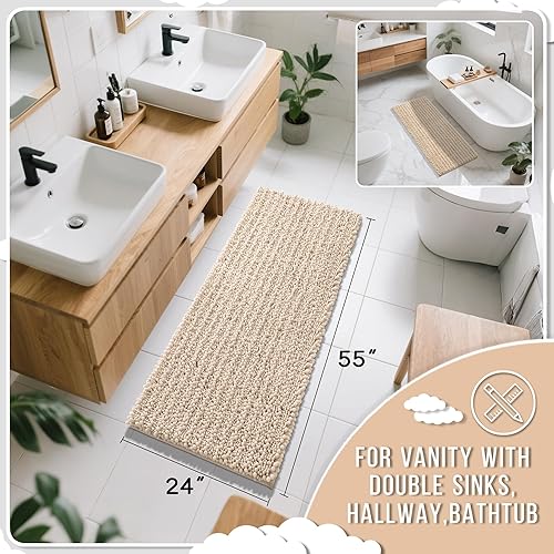 Miniatura 676 de Yimobra - Tapete de baño largo de felpilla, grande de 55.1 x 24 pulgadas, microfibra gruesa, absorbente, extrasuave, antideslizante, peludo, lavable