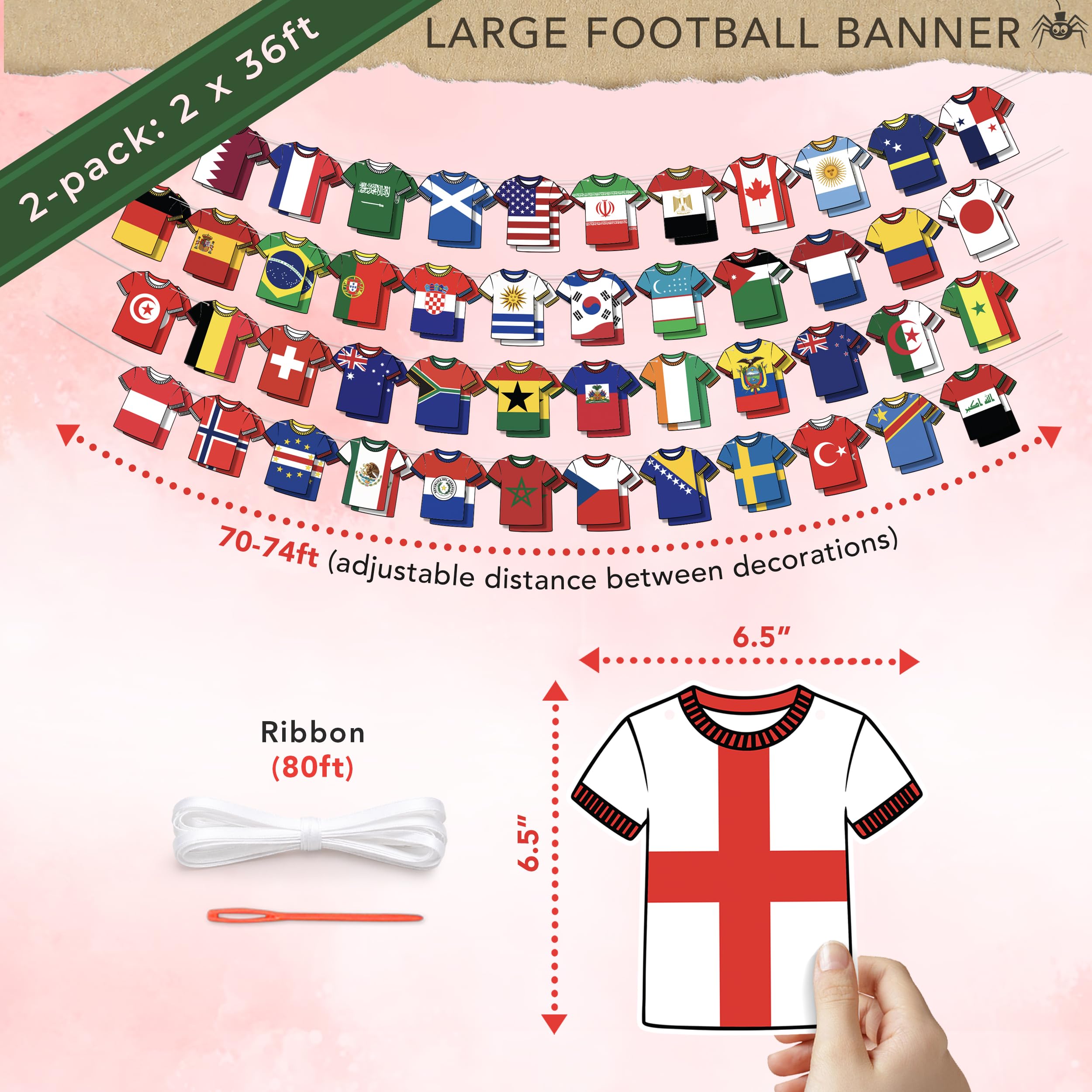 Banderines reutilizables Copa del Mundo 2026 2 unidades 48 equipos decoración fútbol pancarta de papel