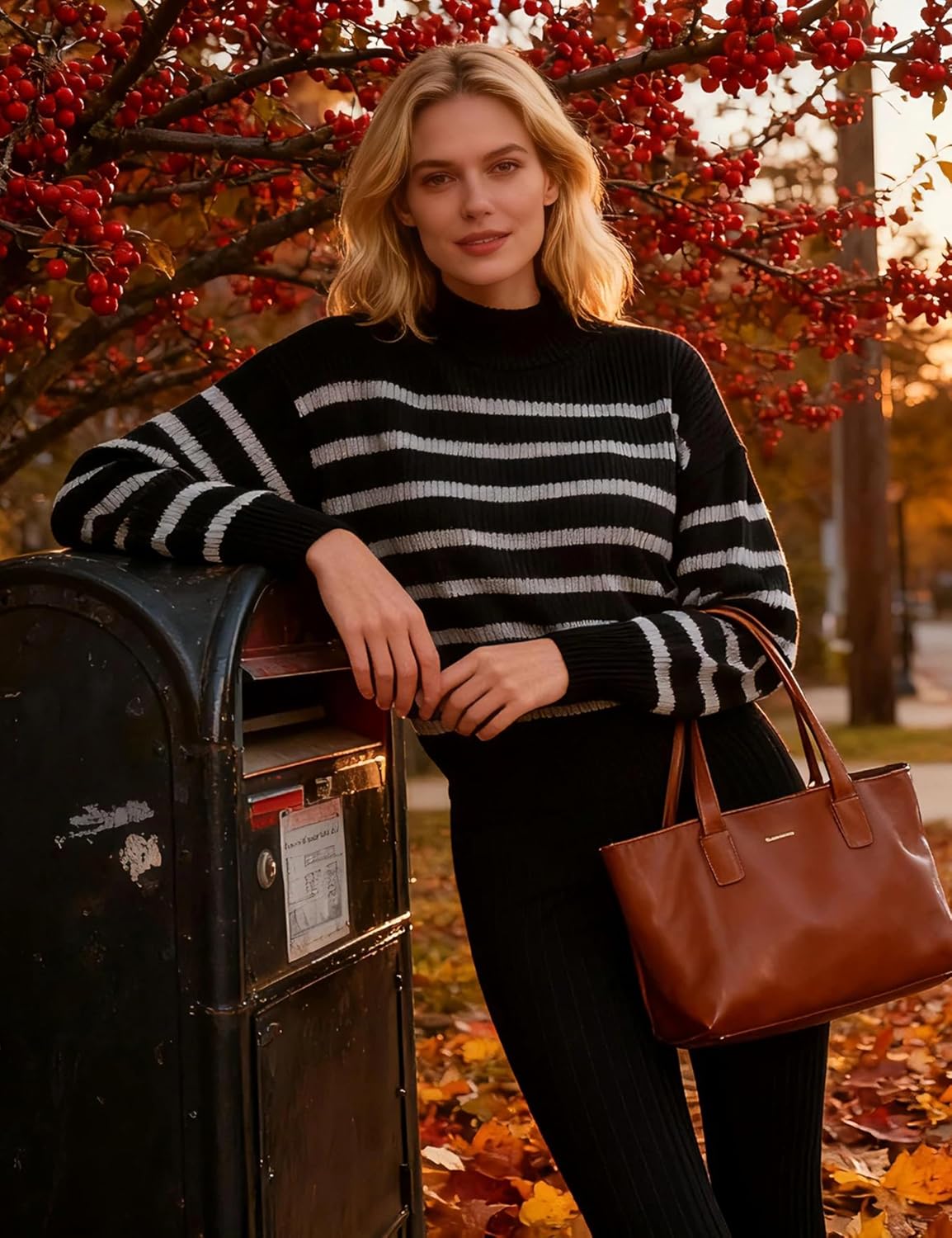 Majdan Womens Oversized Striped Sweater Crew Neck Long Sleeve Ribbed Knit Pullover Fall Casual Daily Wear 2025 - Image 2