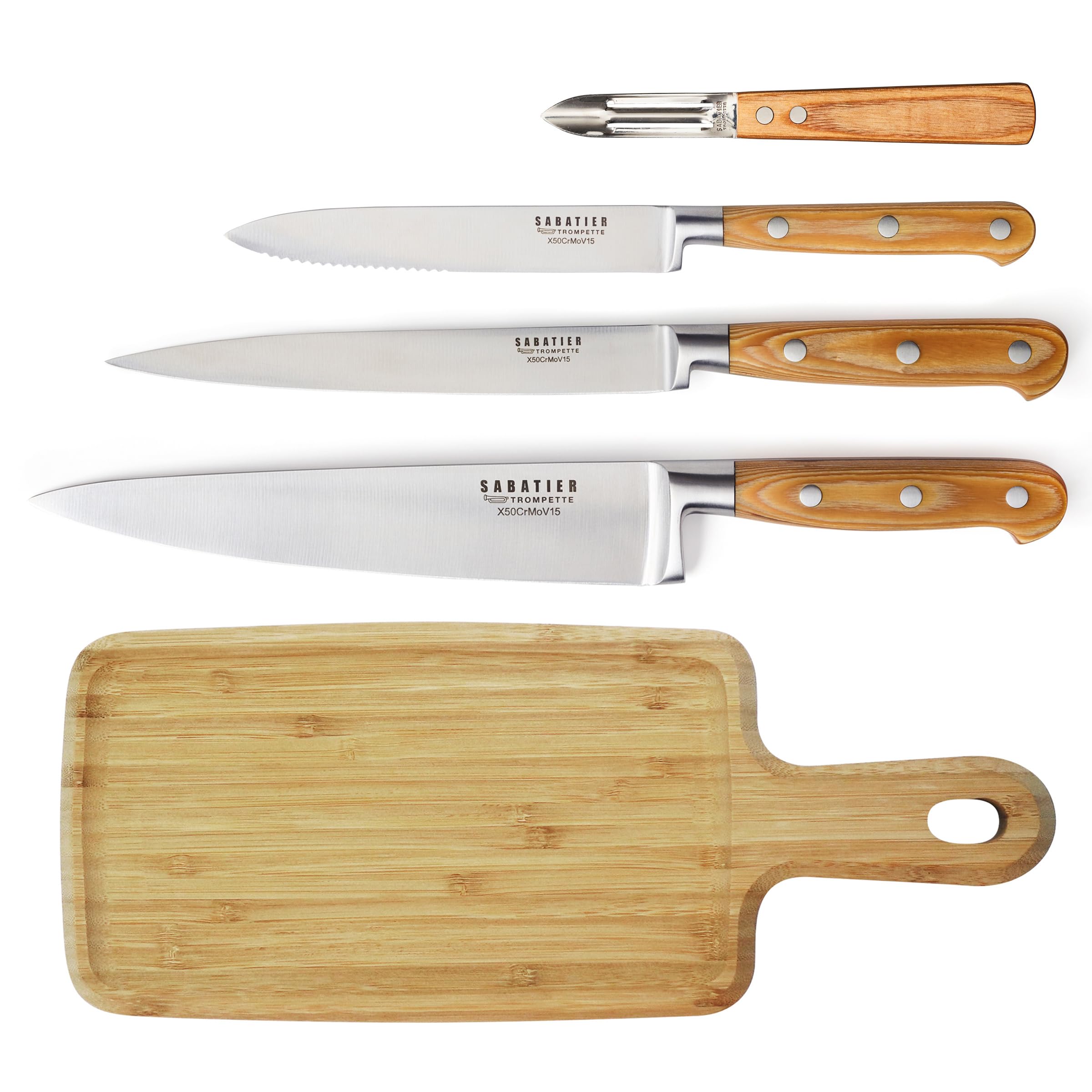 Set couteau de cuisine avec planche TROMPETTE : finissez-en avec les lames usées