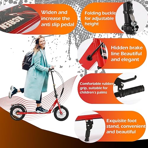 Miniatura 4 de Youth Scooter for Kids and Teens, Folding Design, 10-Inch Wheels Air-Filled Tires, Wide Foot Deck, Brakes, Perfect for Riders Age 5 Year Old and Up,