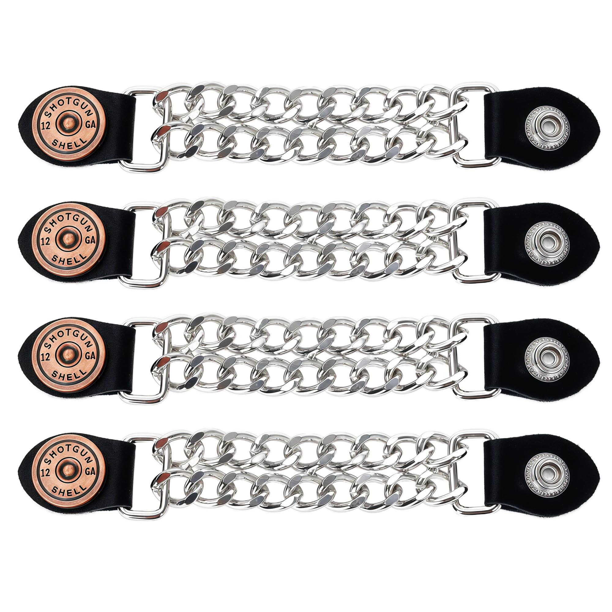 Motorcycle Vest Extenders for Men &amp; Women - 4 PCS Leather Vest Extensions for Biker - Durable Double Chrome Chains