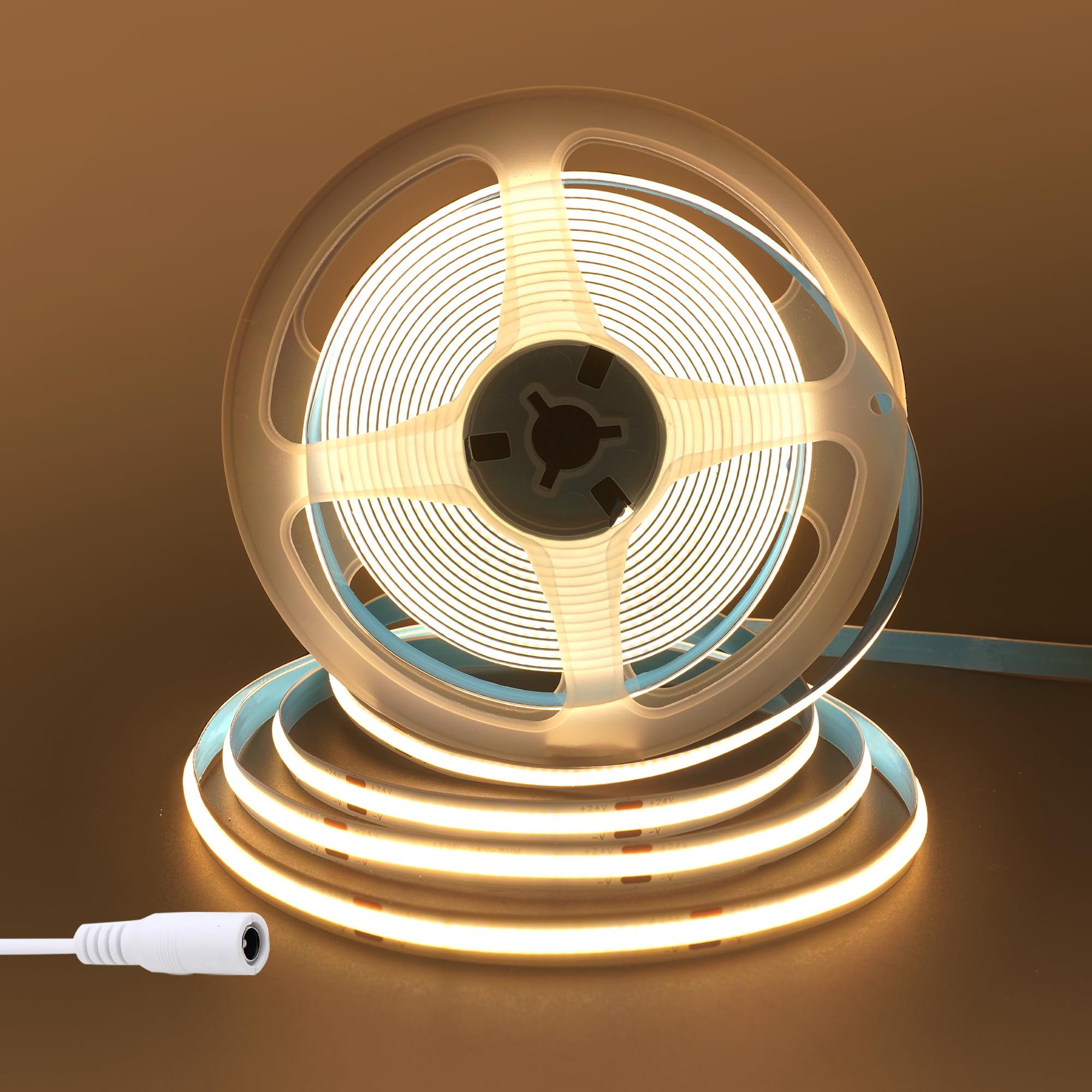 Clearhill Women's Warmwhite-3000K 24V Cob Led Strip Lights With 5521Dc Connectors(No Power Supply),32.8Ft/10M,Warm White 3000K,320Leds/M,8Mm Width,Cri80,Electroplated Single-Sided Panel,10W/M,Ip20,For Indoor