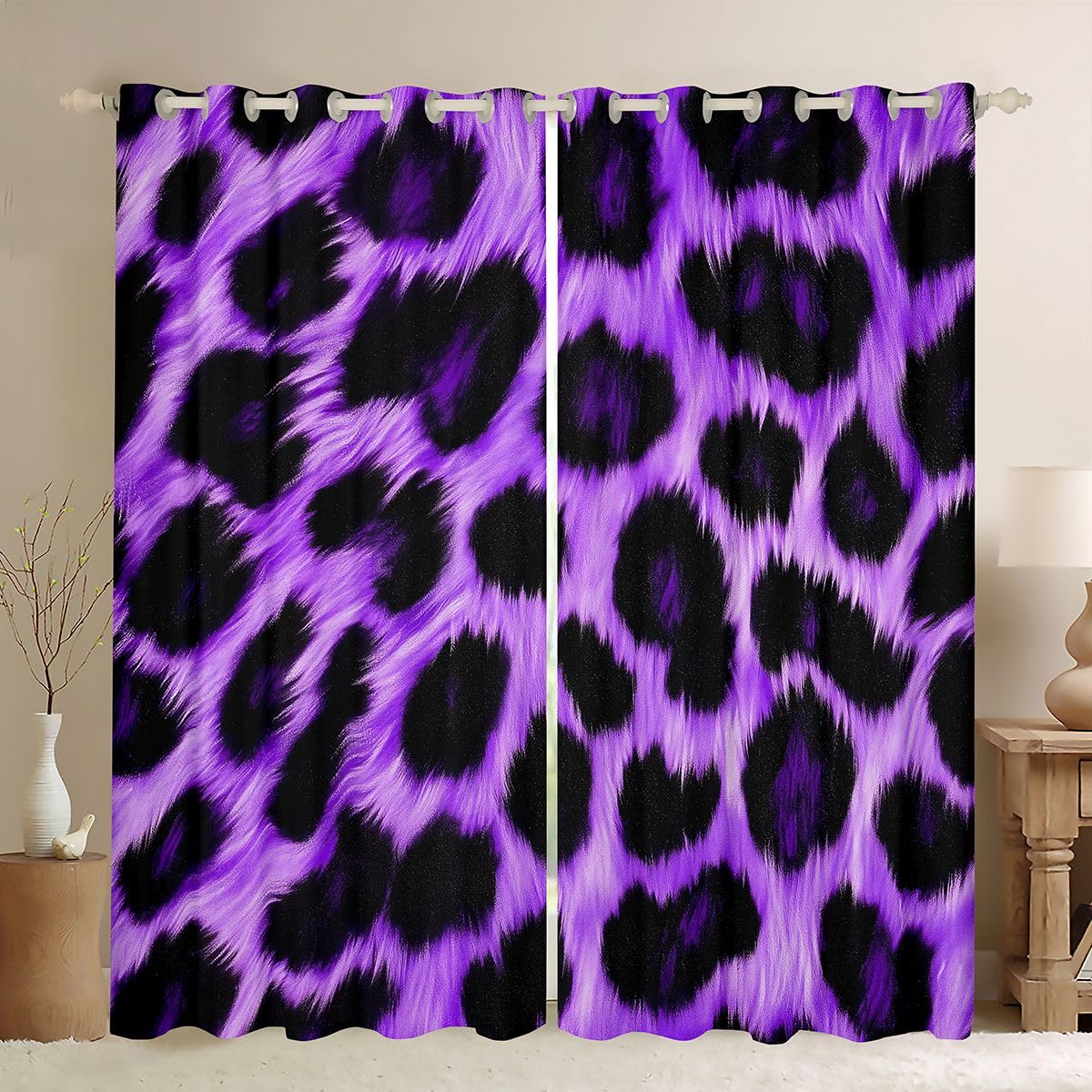 Homewish Zasłony zaciemniające do salonu, geometryczne, 117 x 137 cm – gepard zasłony na przelotkach do sypialni – symulowany gepard afrykańskie zasłony okienne, 2 panele, nadruk panterki, dżungla