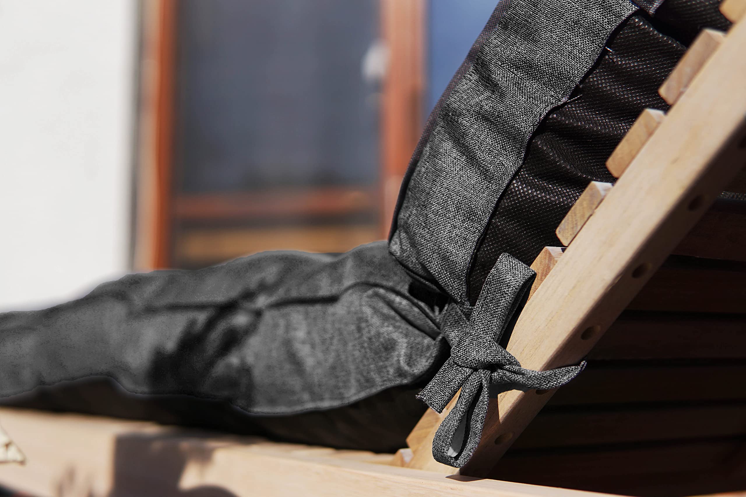 Stepp Auflage Gartenliege – wetterfeste Sonnenliege Auflage für Deckchair Holz, wasserabweisendes Gartenliegen Polster mit Oeko-TEX-Zertifikat und Befestigung –(Dunkelgrau)