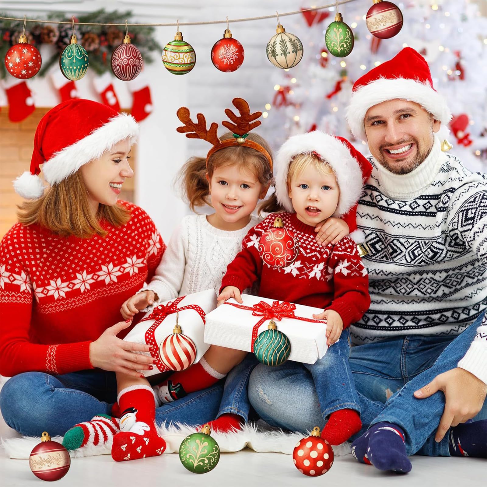 24 Piezas Adornos Arbol Navidad Bola de Madera, Set de Decoracion Arbol de Navidad con SOGA, Adornos Navidad Arbol Apto para Colgar, Christmas Tree Decorations para Niños y Adultos