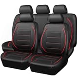 Universal FIT Piping Leather Car Seat Cover&comma; for suvs&comma;Van&comma;Trucks&comma;Airbag Compatible&comma;Inside Zipper Design and Reserved Opening Holes &lpar;Full Set&comma; Black and Red&rpar;