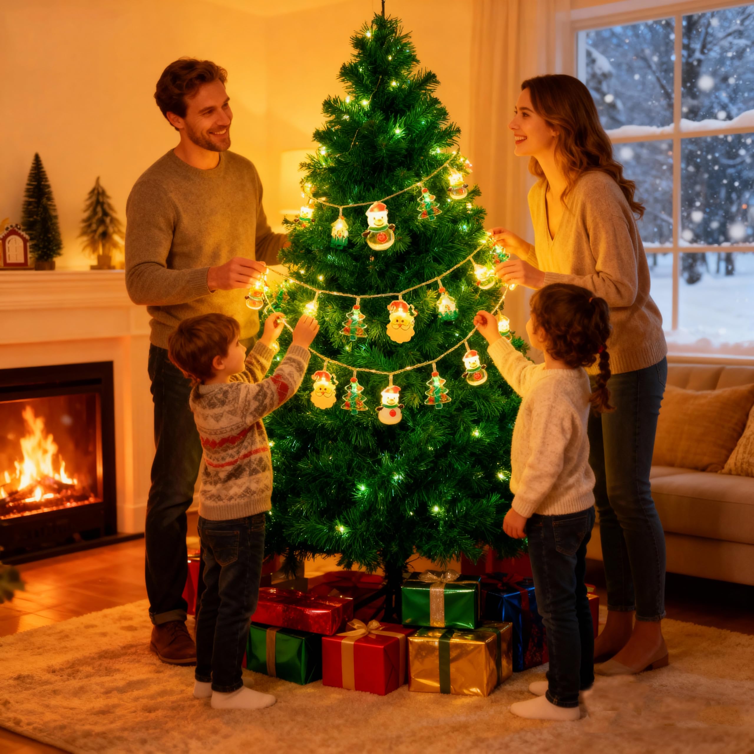 Guirlande Lumineuse Noël 6 M Avec 40 LED - Père Noël, Sapin, Bonhomme De Neige - Intérieur Et Extérieur