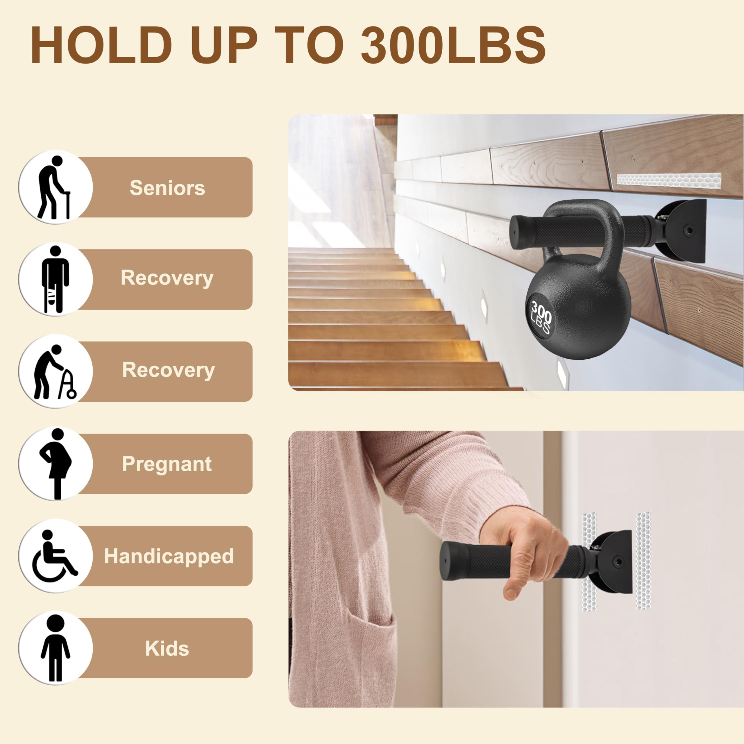 Paquete de 2 manijas de asistencia para puerta, barra de agarre plegable para personas mayores, pasamanos de seguridad para escalones, para ancianos, discapacitados y personas con movilidad limitada